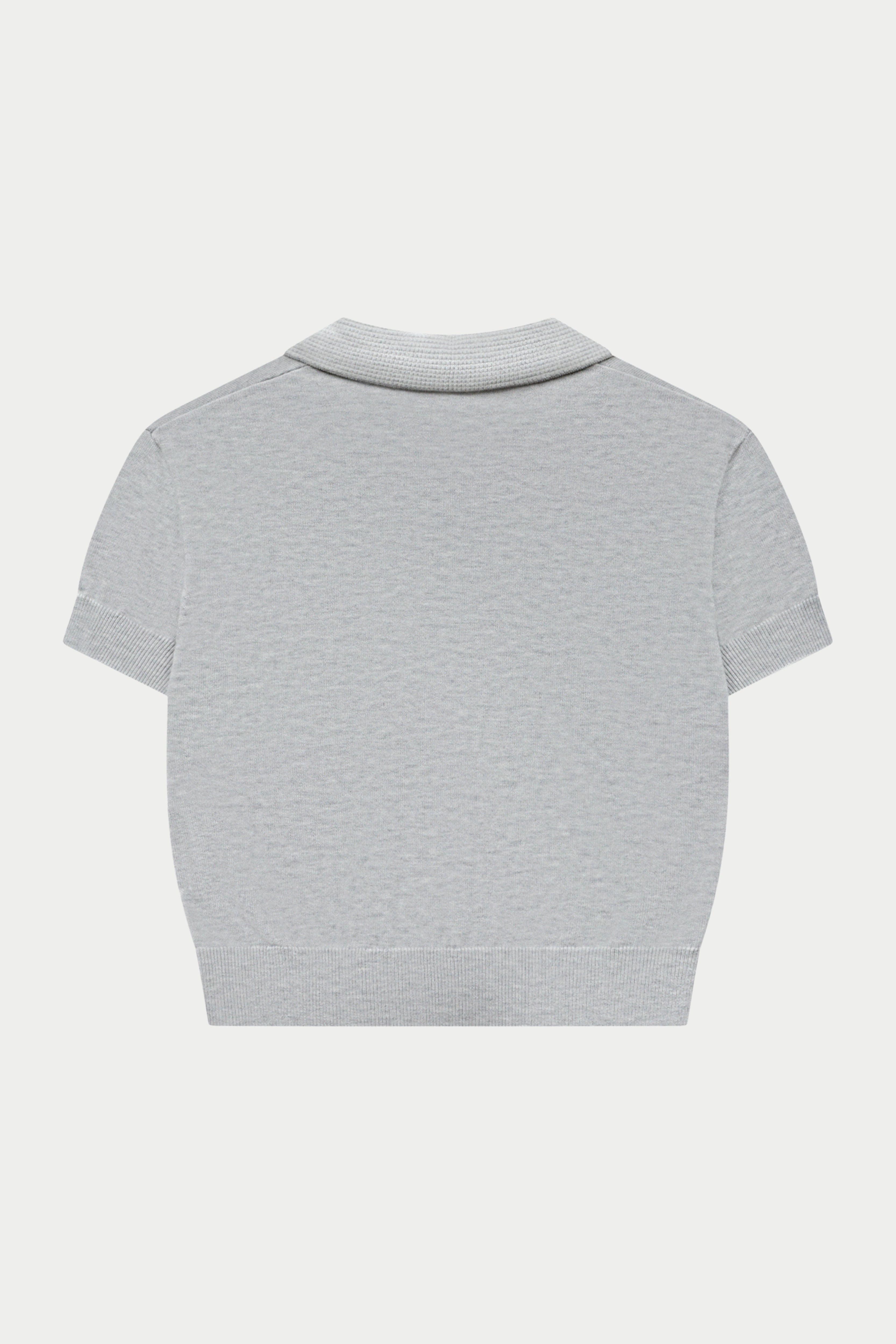 KNITTED COLLAR POLO TOP - GREY MARL