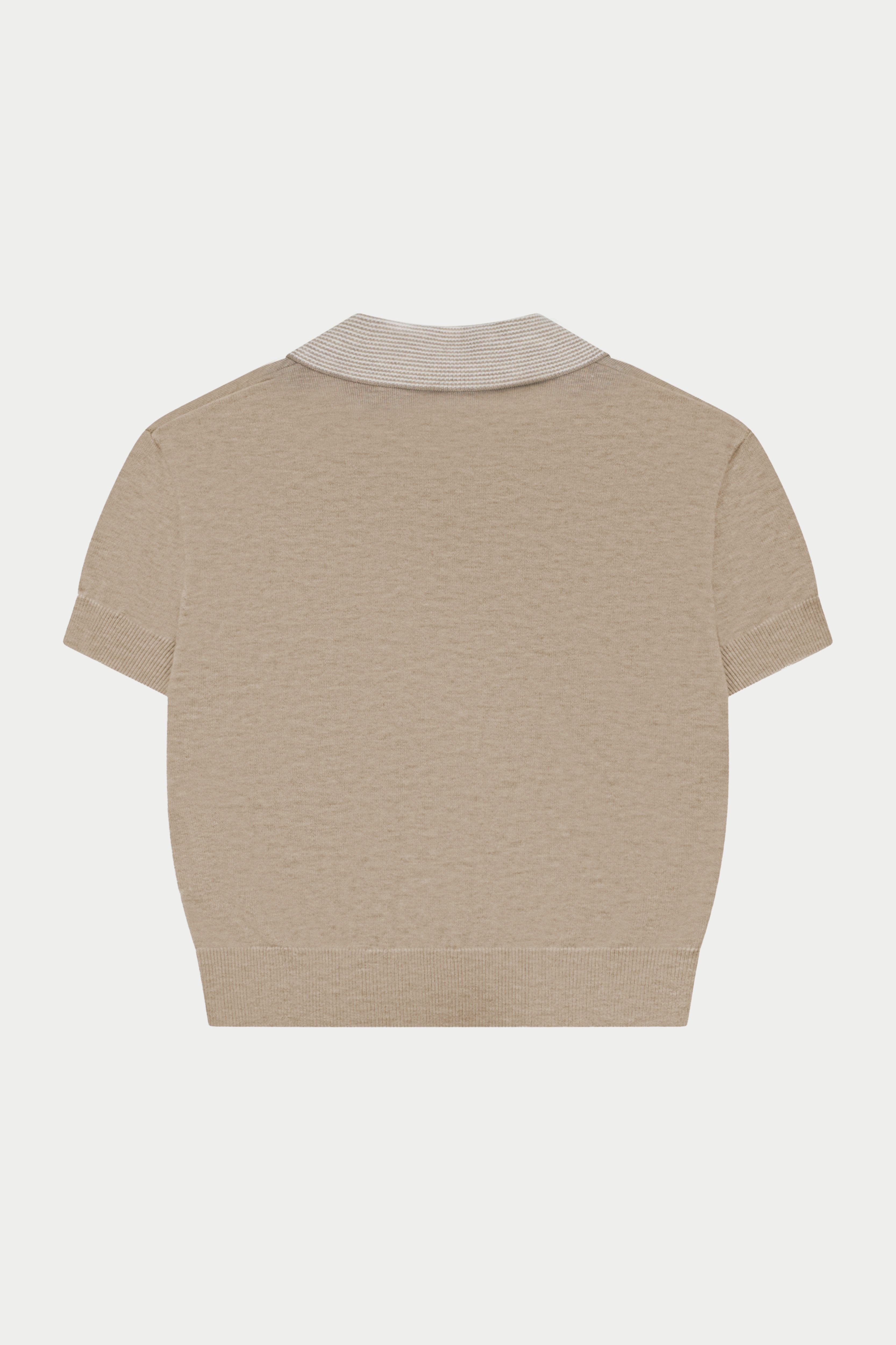 KNITTED COLLAR POLO TOP - BEIGE