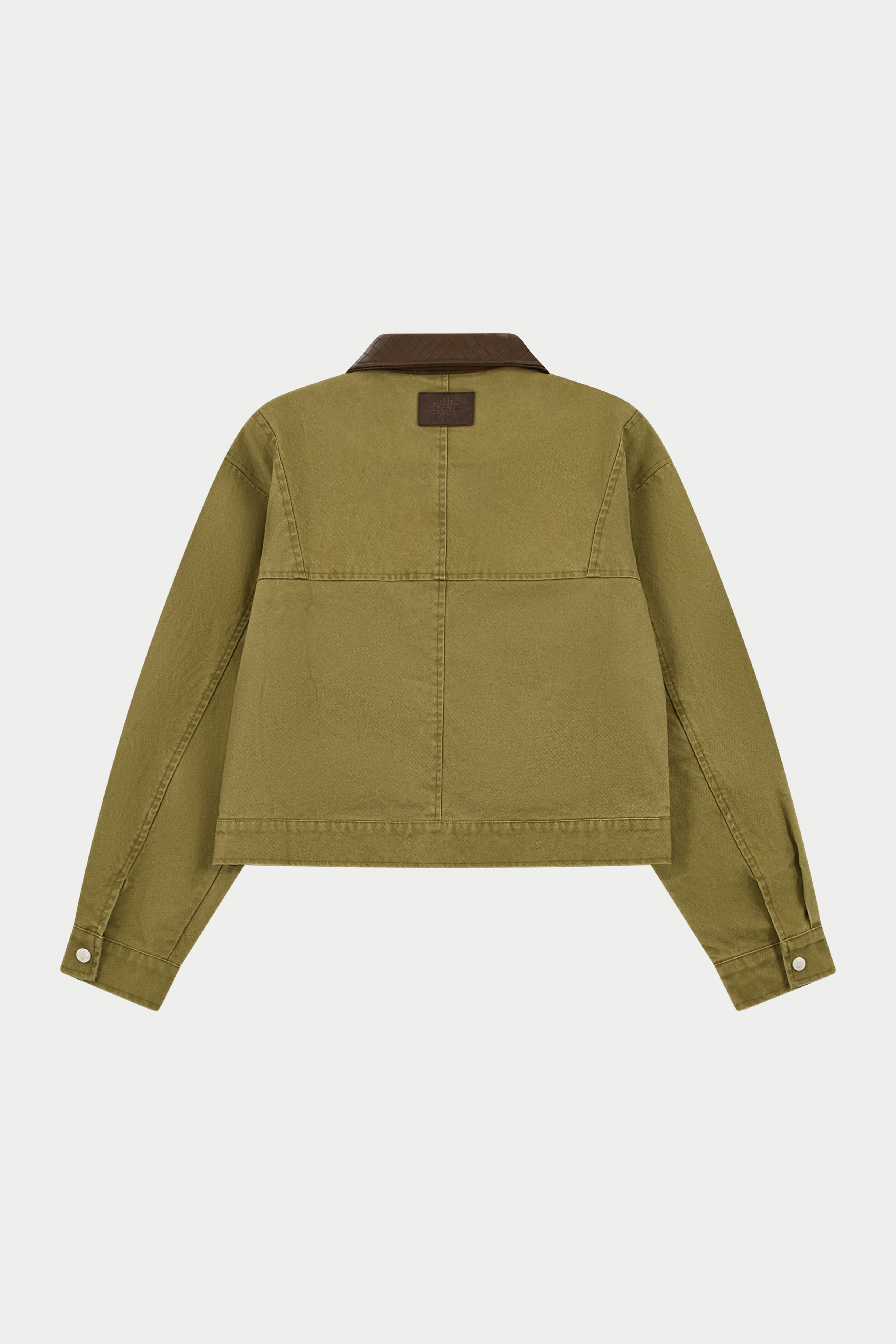 WASHED CONTRAST COLLAR TRUCKER JACKET - KHAKI