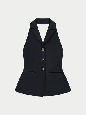 TAILORED HALTERNECK WAISTCOAT - BLACK
