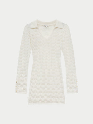 OPEN COLLAR CROCHET KNIT MINI DRESS - OFF WHITE