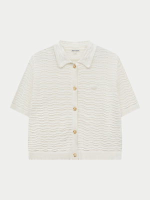 CROCHET KNIT SHORT SLEEVE SHIRT - OFF WHITE