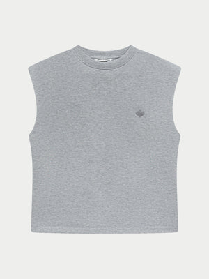 SLEEVELESS SHOULDER PAD T-SHIRT - GREY MARL