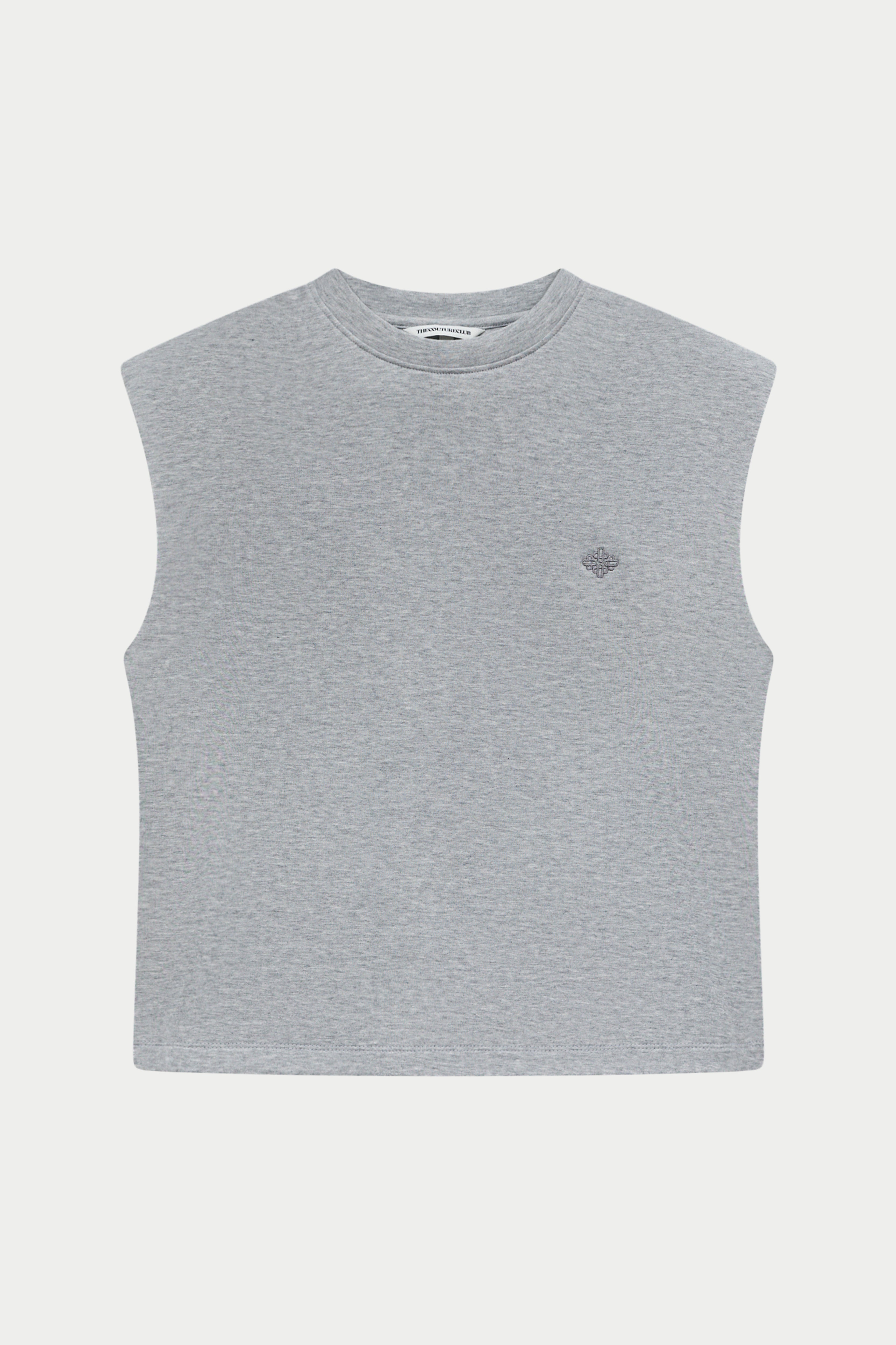 SLEEVELESS SHOULDER PAD T-SHIRT - GREY MARL