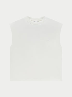SLEEVELESS SHOULDER PAD T-SHIRT - WHITE