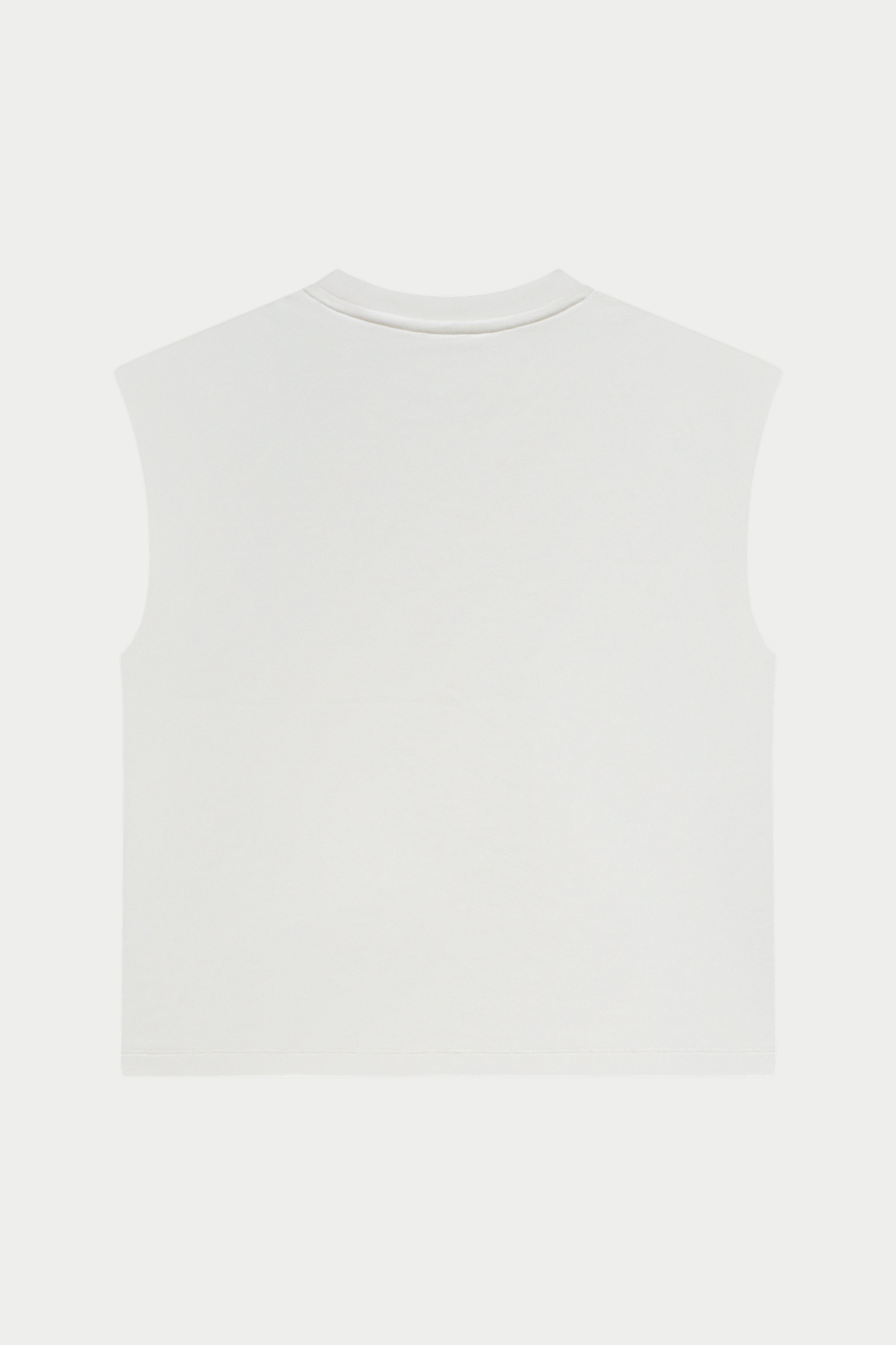 SLEEVELESS SHOULDER PAD T-SHIRT - WHITE
