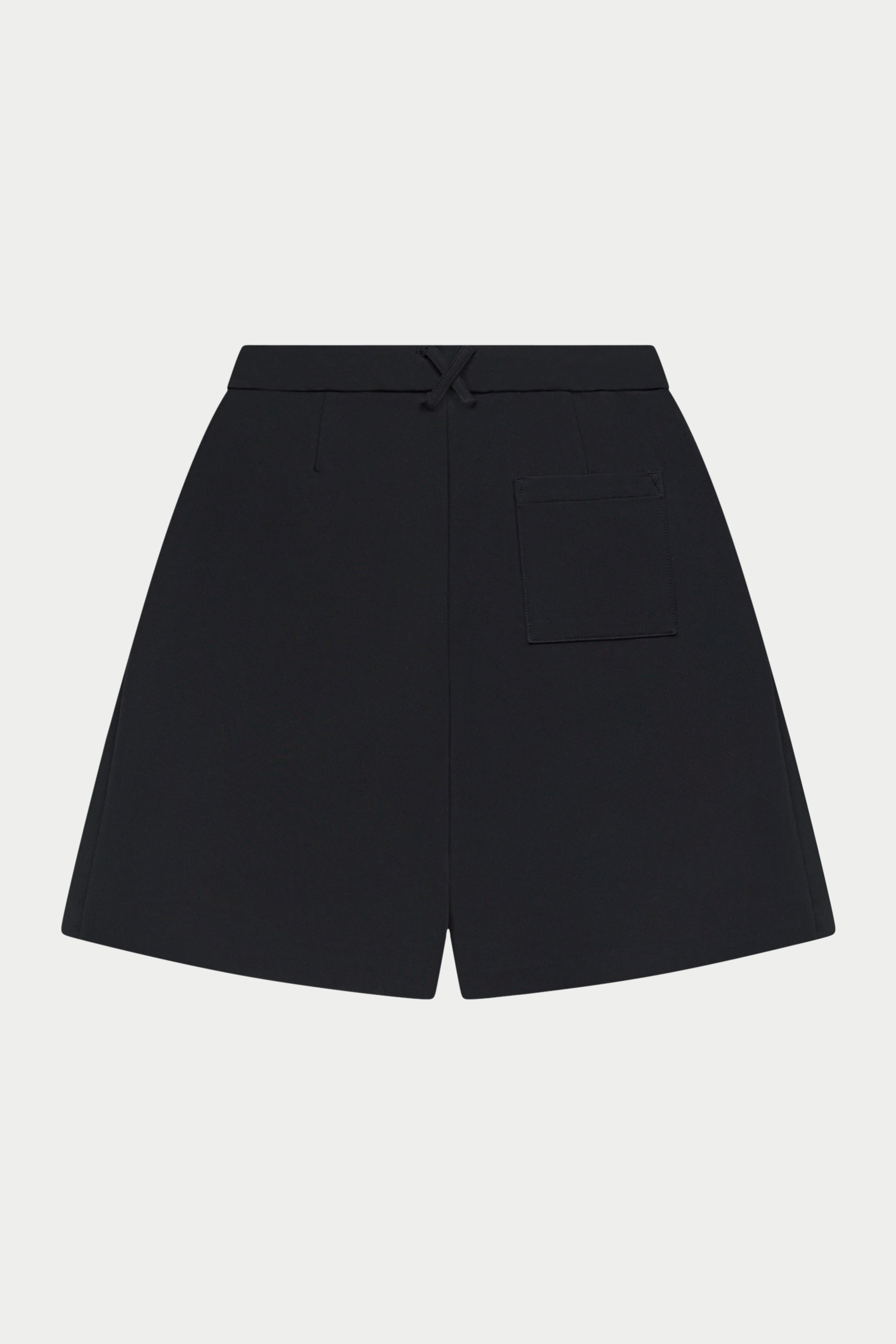 Black high waisted tailored shorts on a white background