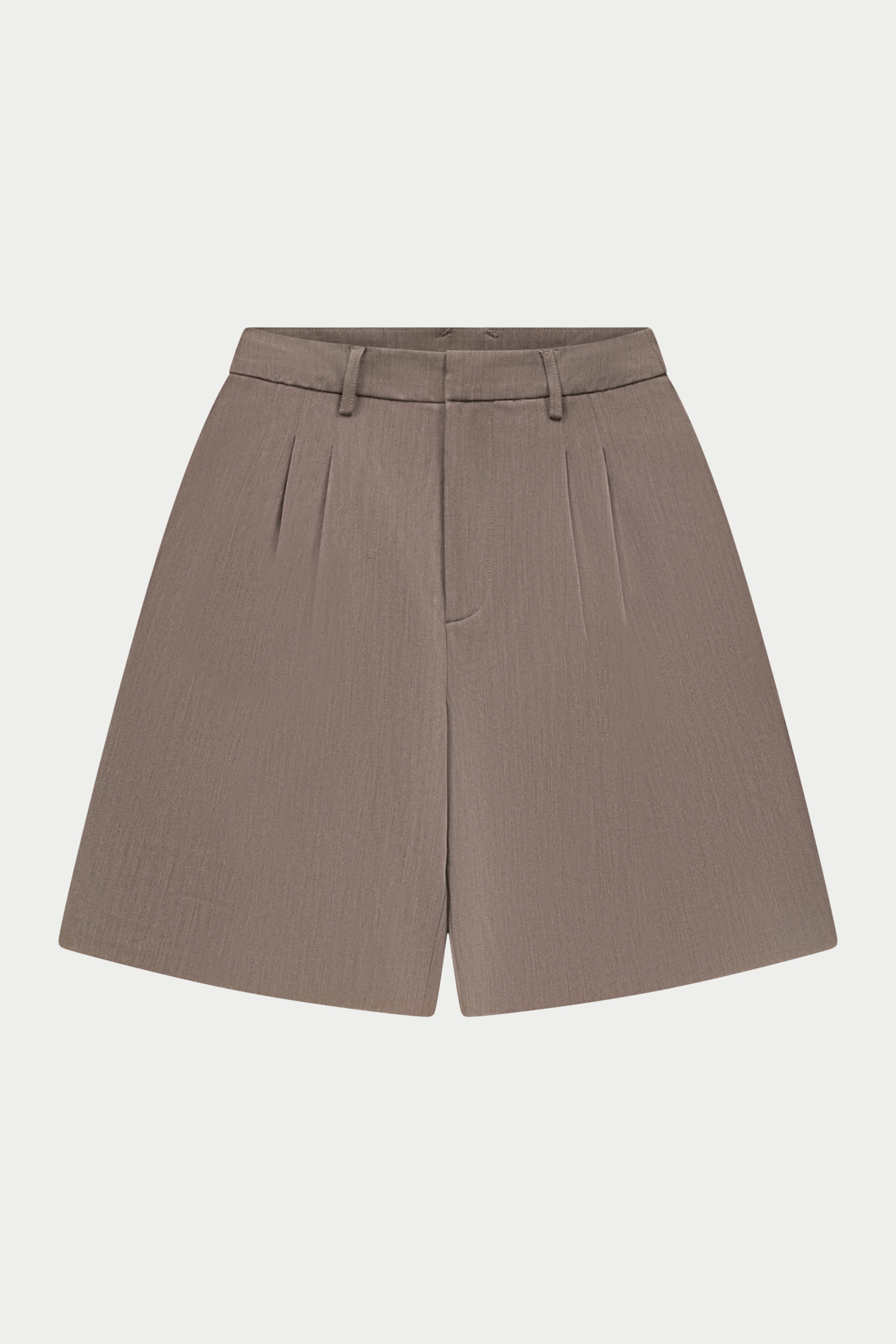 Brown high waisted shorts on a white background