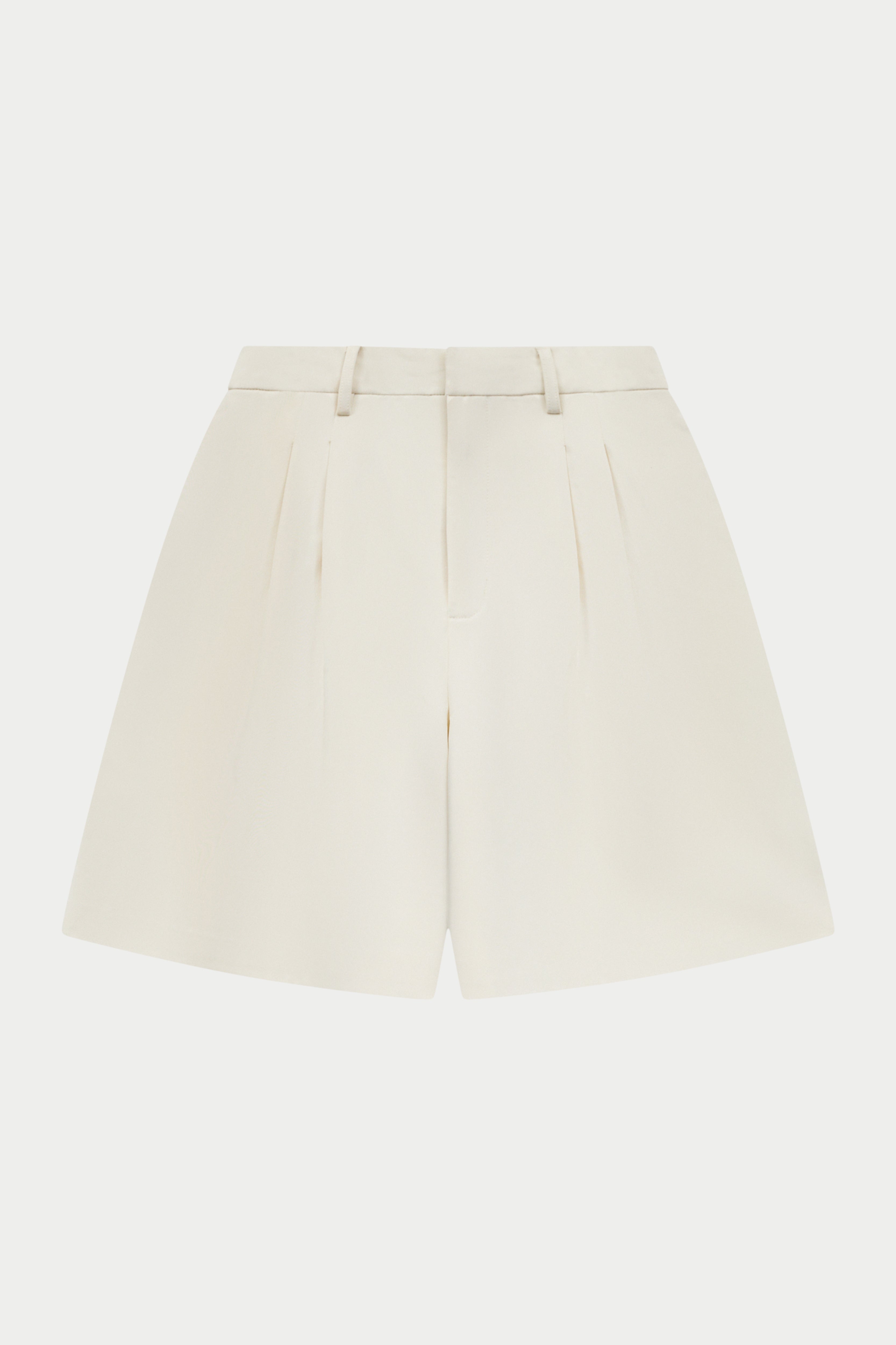 Off white tailored high waisted shorts on a white background