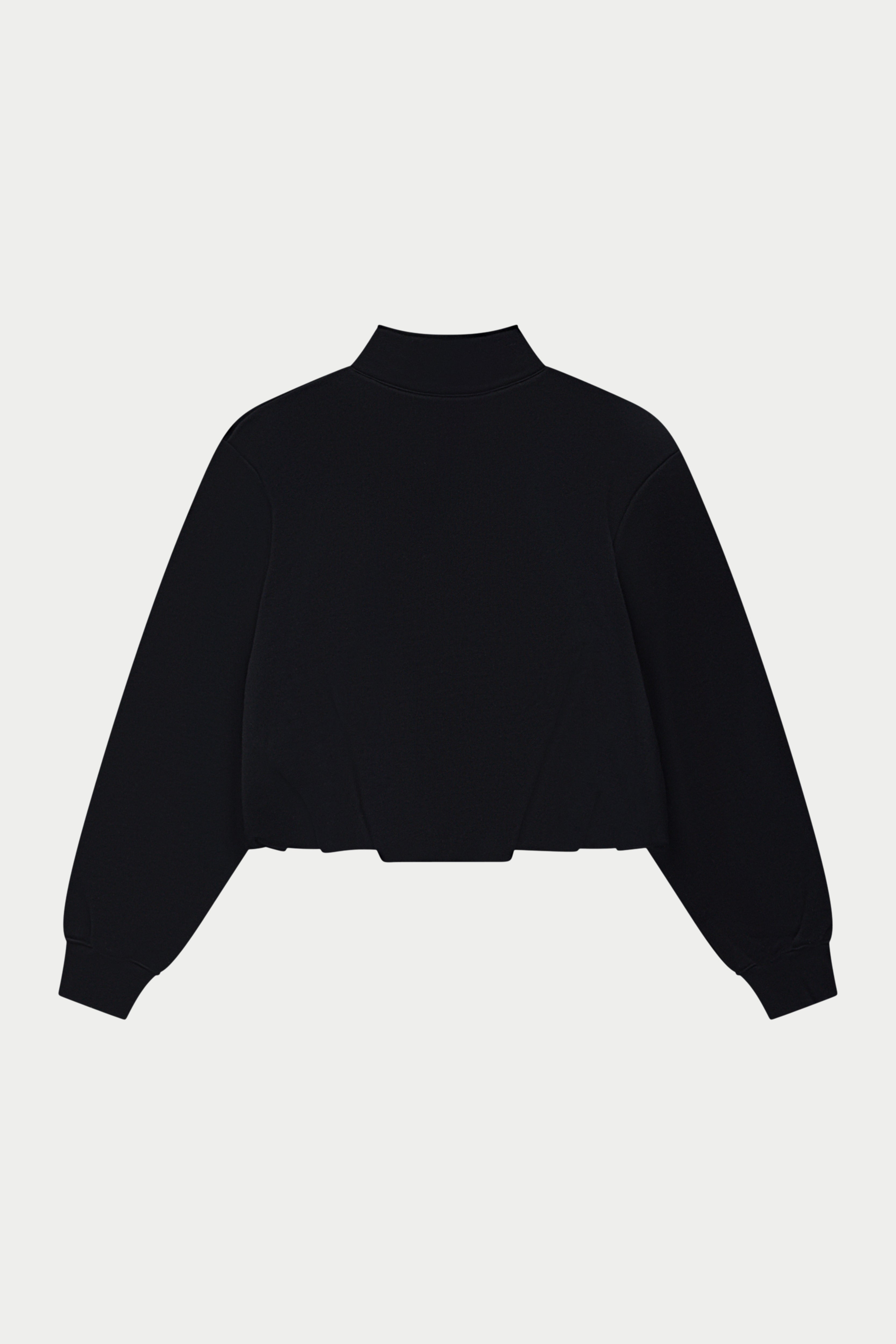 Black funnel neck zip through hoodie on a white background
