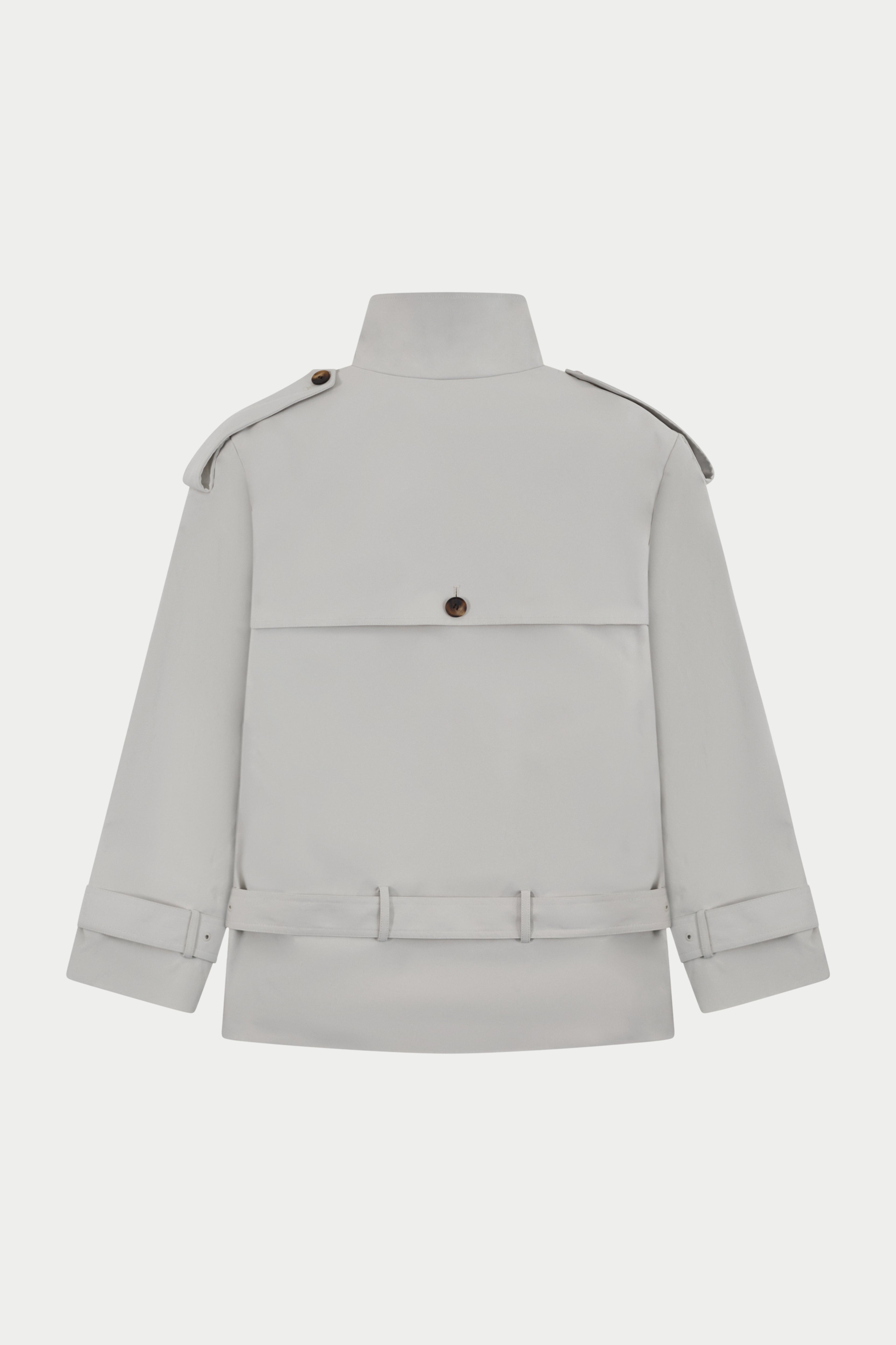 FUNNEL NECK SHOULDER PADDED TRENCH COAT - STONE