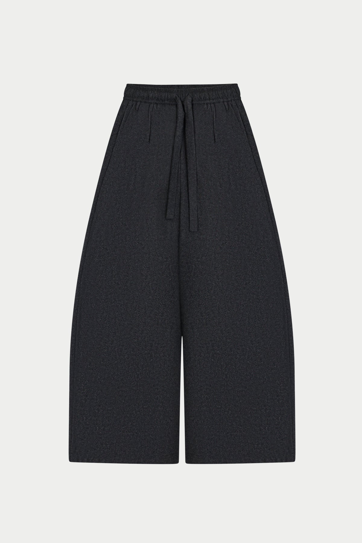 WOOL DRAWSTRING BARREL TROUSERS - CHARCOAL