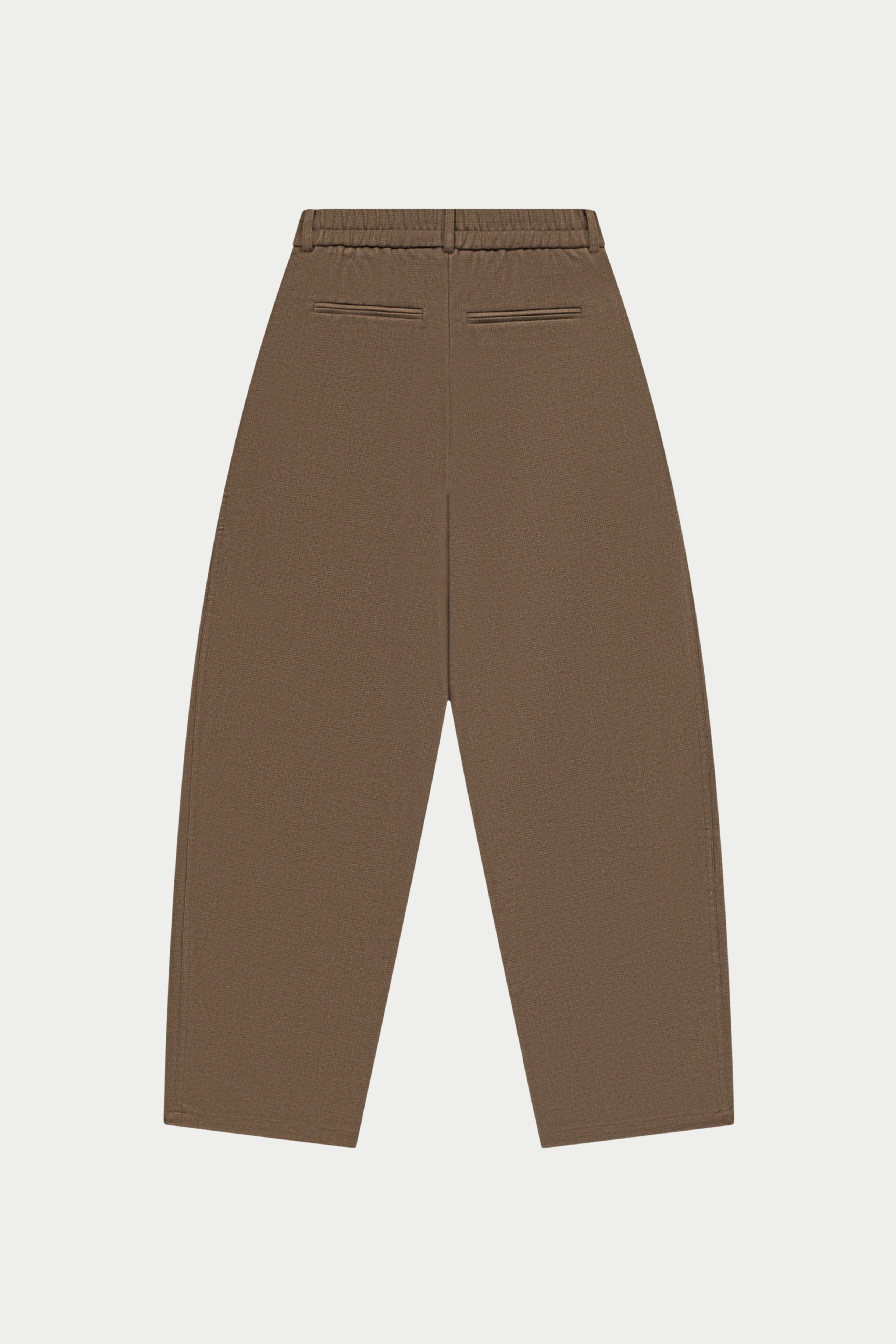 Brown barrel leg pants on a white background