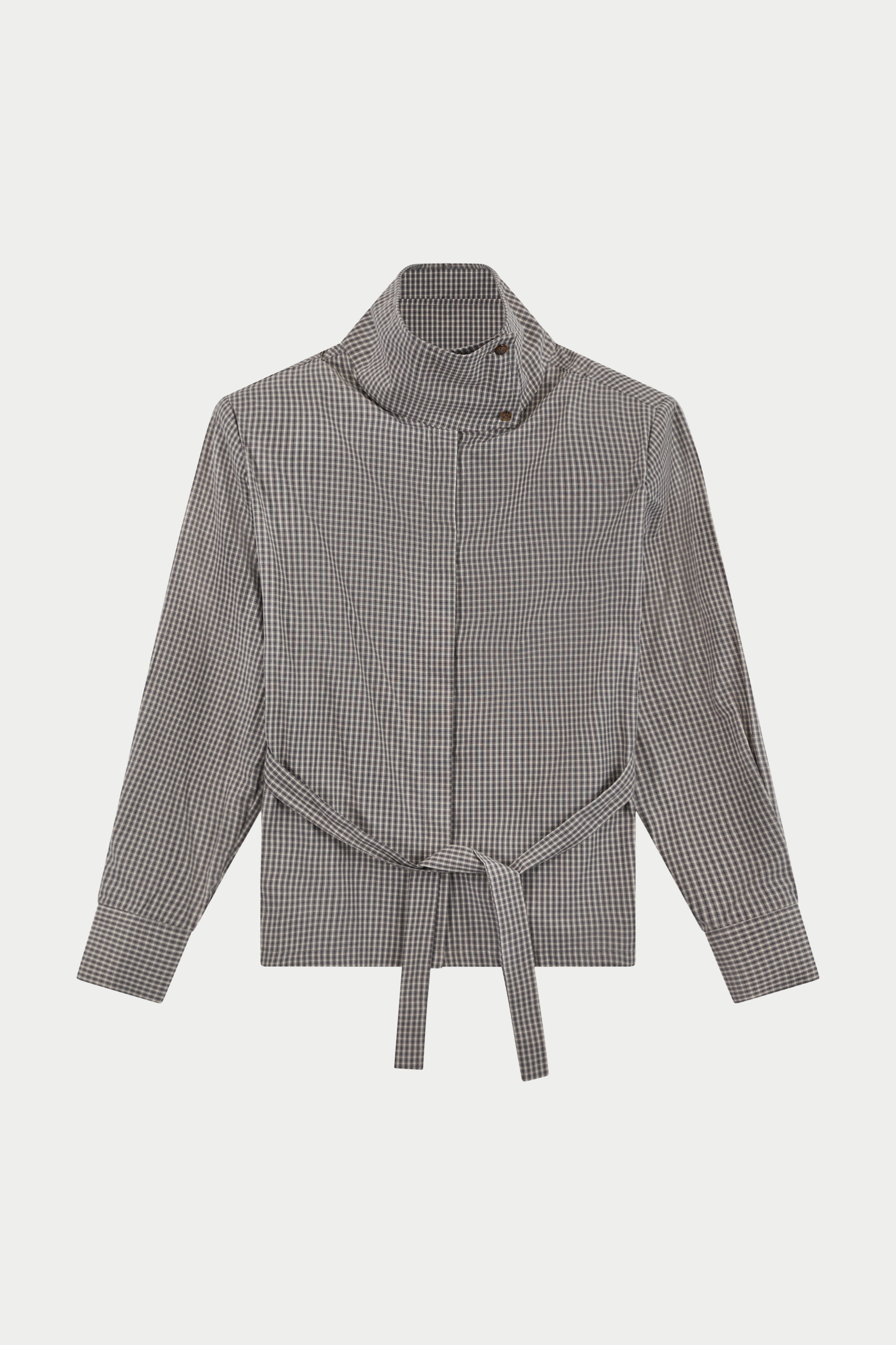 FUNNEL NECK CHECK SHIRT - GREY