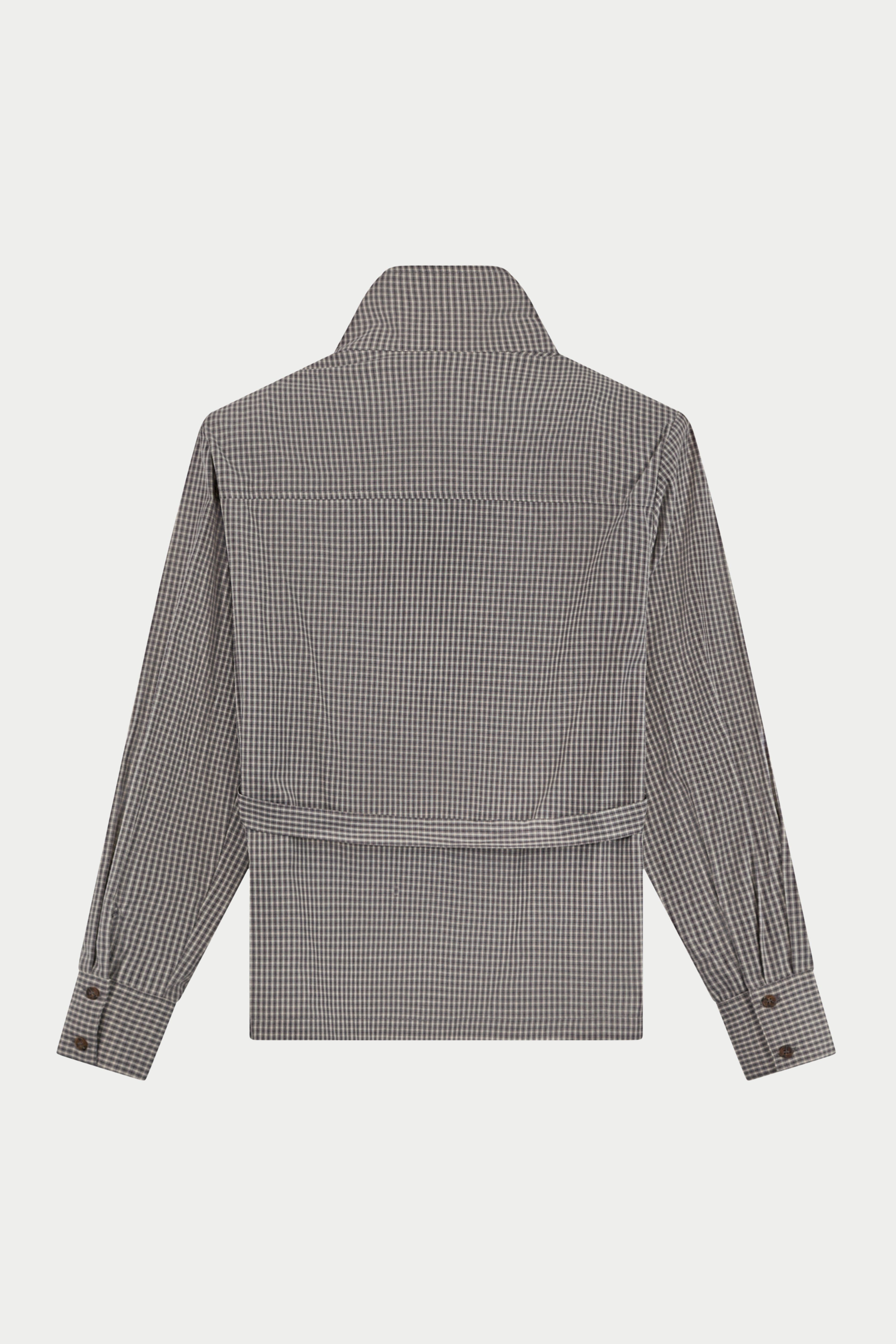 FUNNEL NECK CHECK SHIRT - GREY