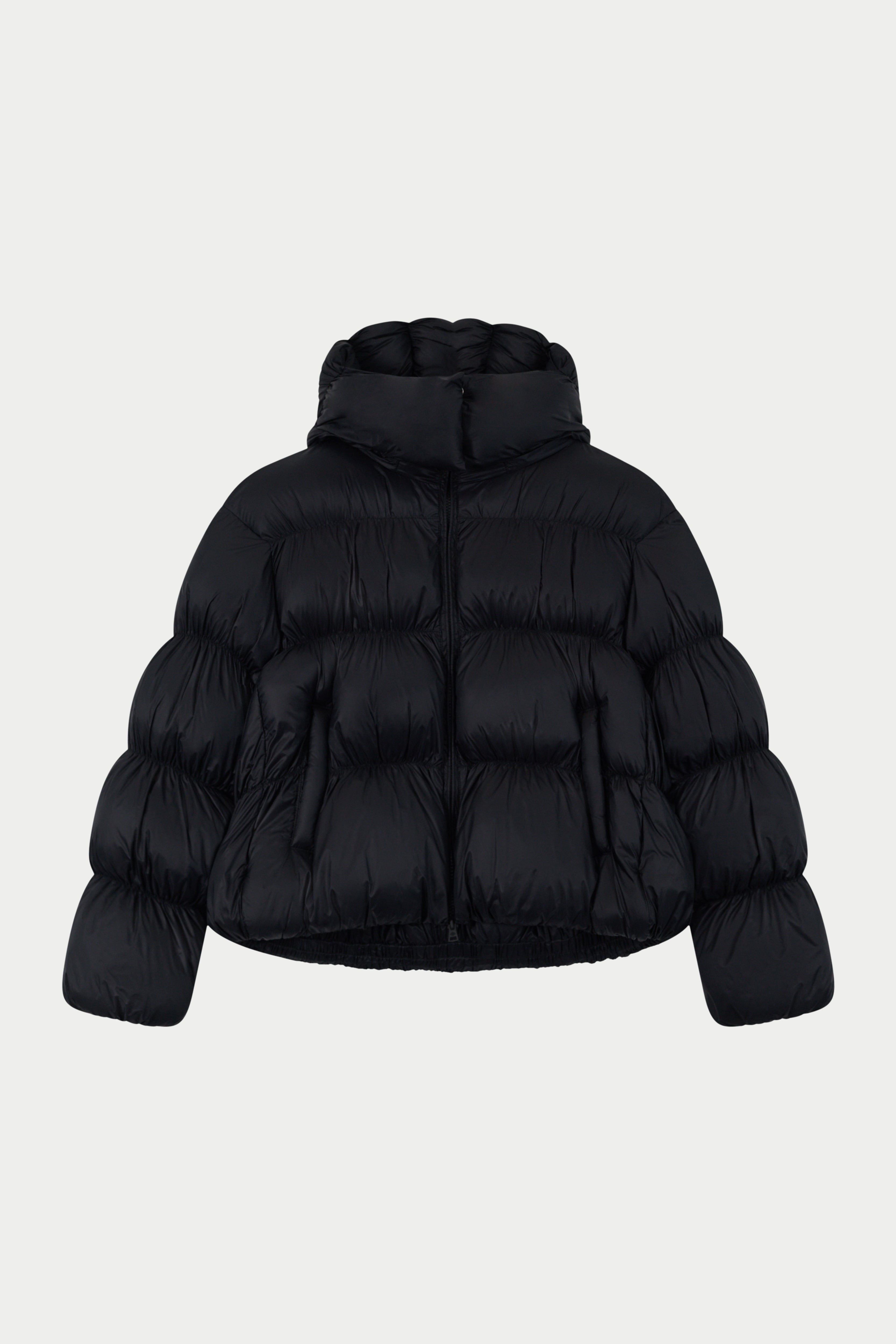 BUBBLE HOODED PUFFER COAT - BLACK