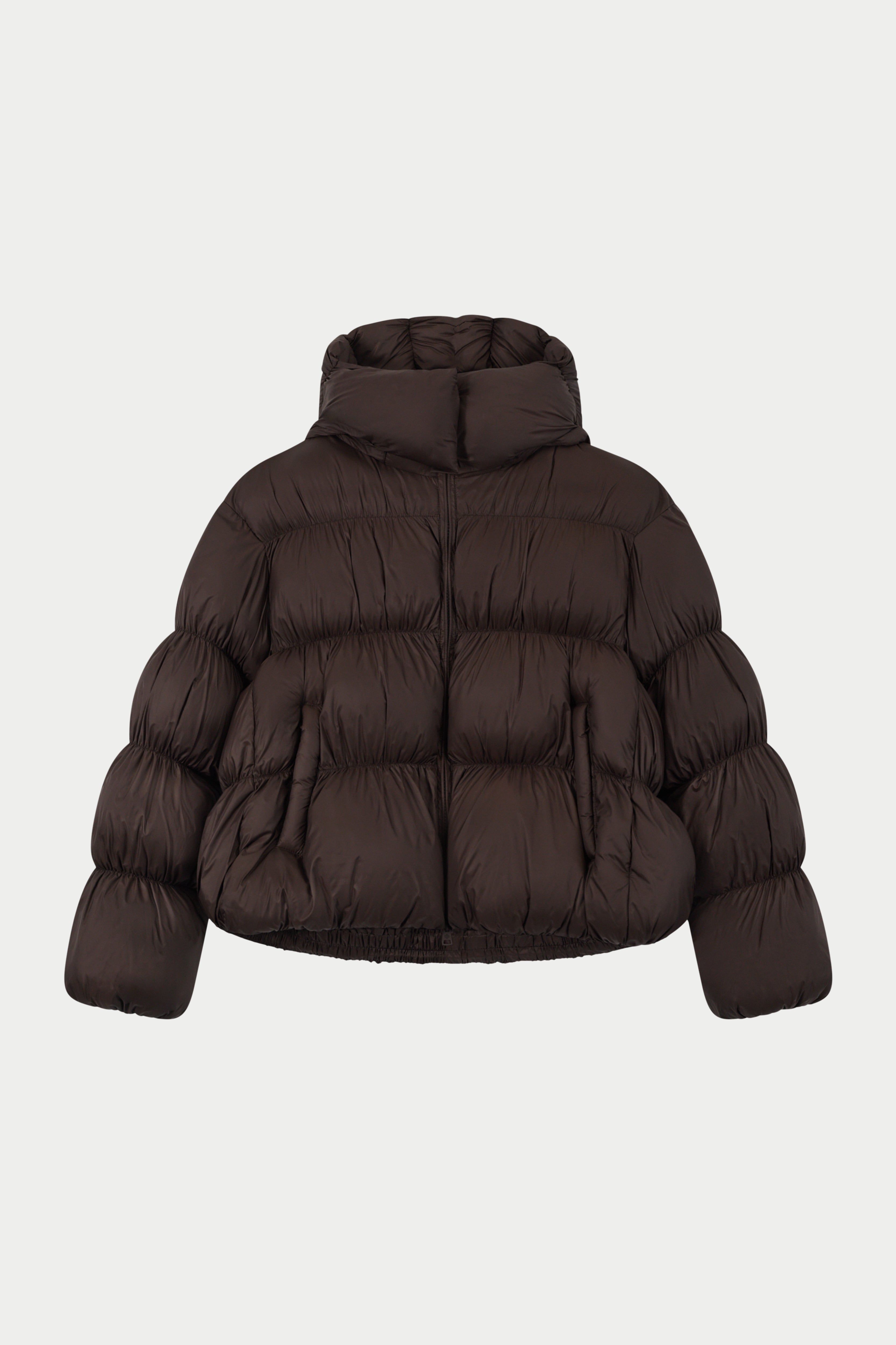 BUBBLE HOODED PUFFER COAT - CHOCOLATE