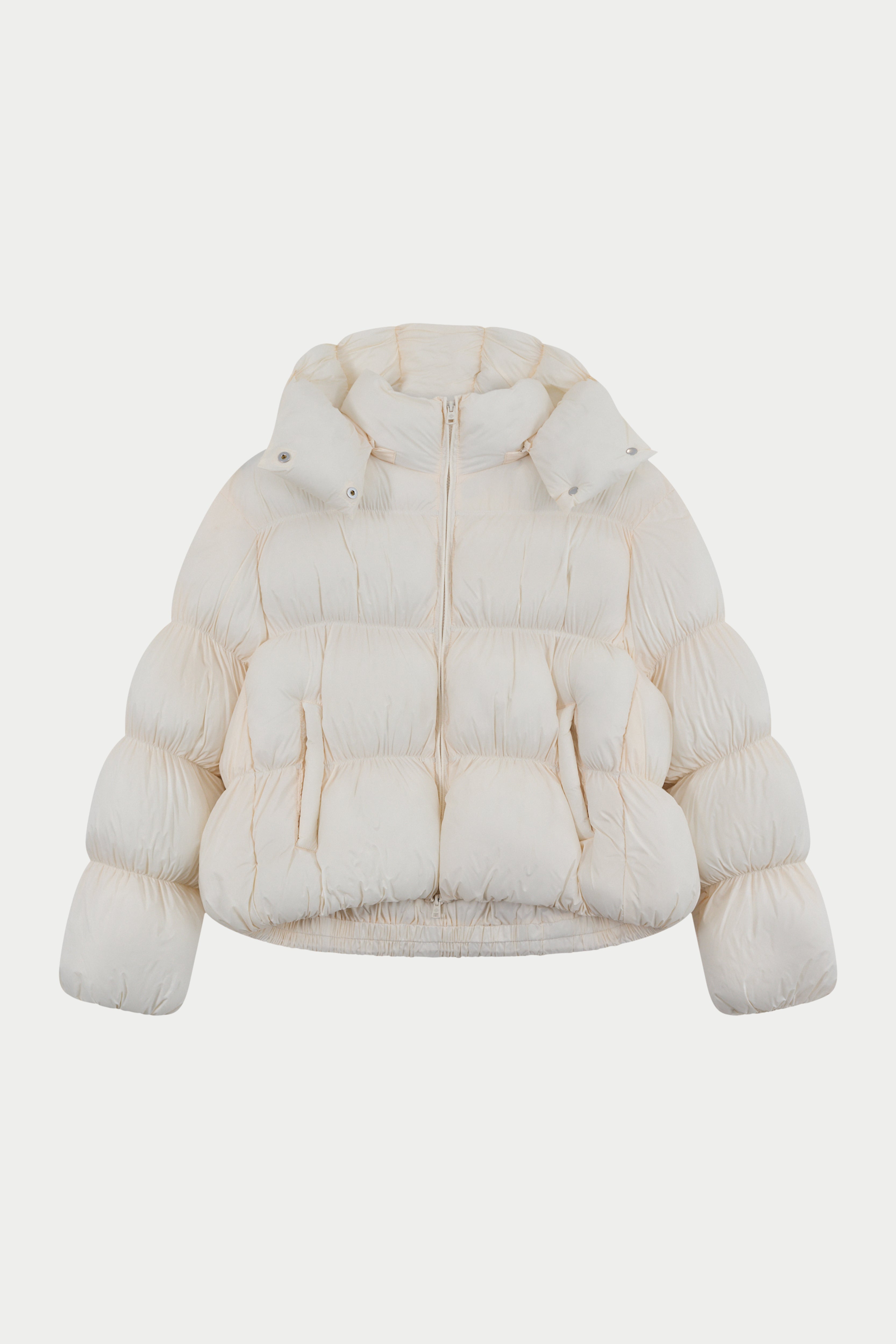 BUBBLE HOODED PUFFER COAT - OFF WHITE