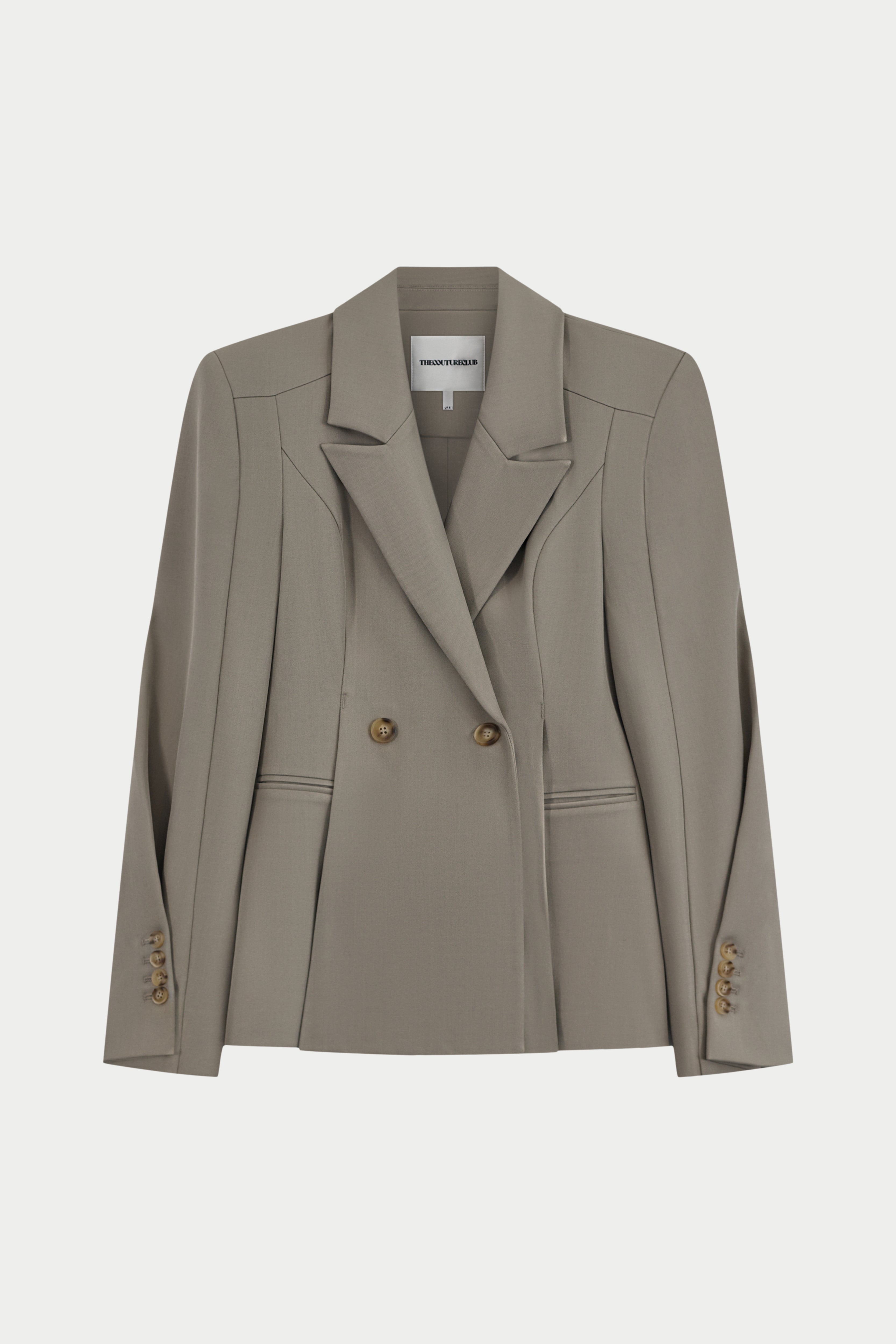 CURVED SLEEVE CINCHED WAIST BLAZER - GREY