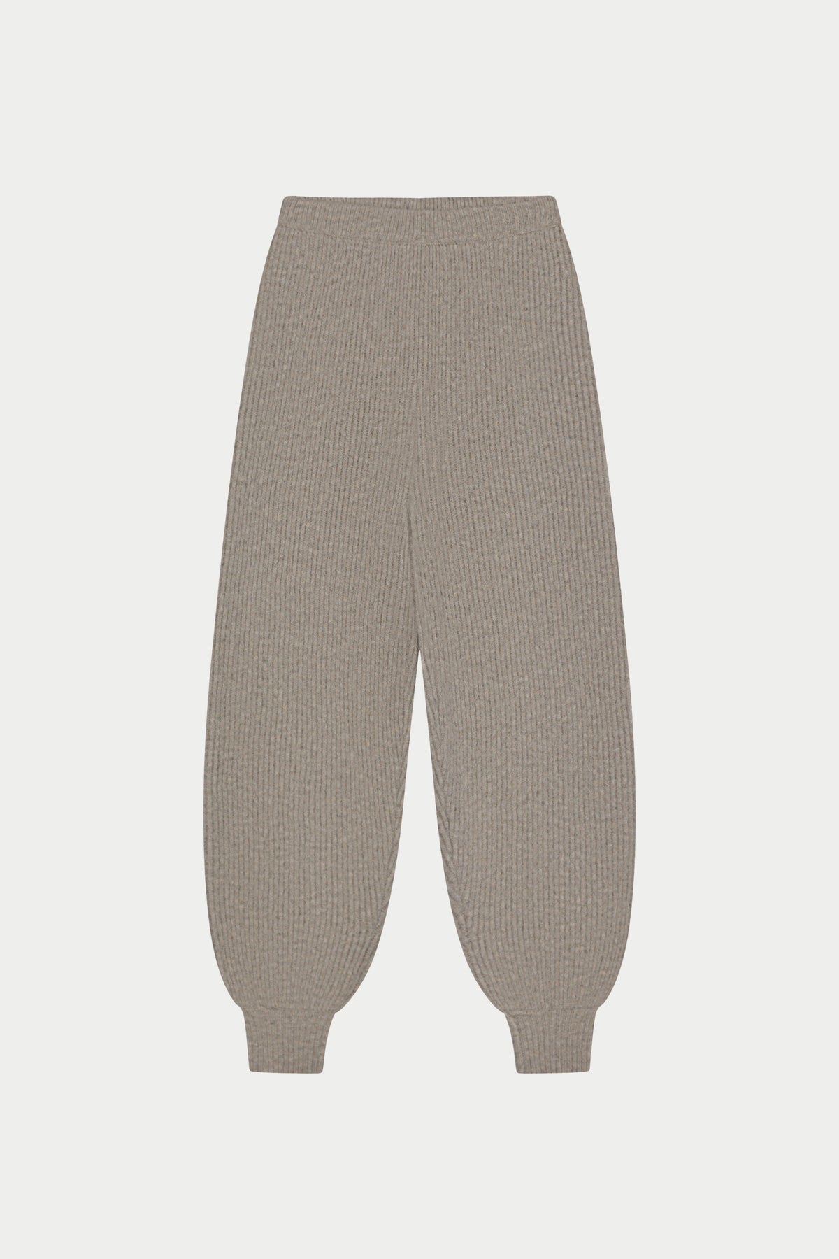 BRUSHED RIB KNITTED CUFFED JOGGERS - BEIGE