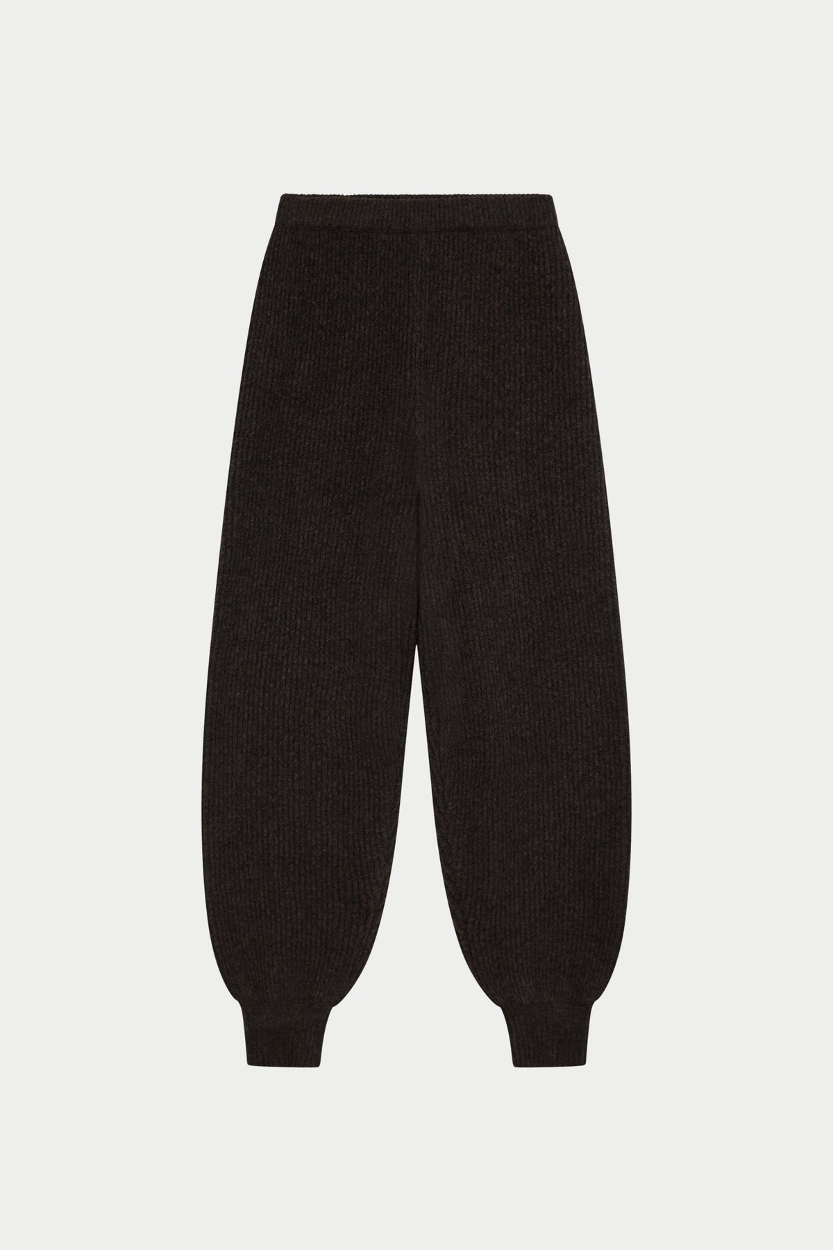 BRUSHED RIB KNITTED CUFFED JOGGERS - BROWN