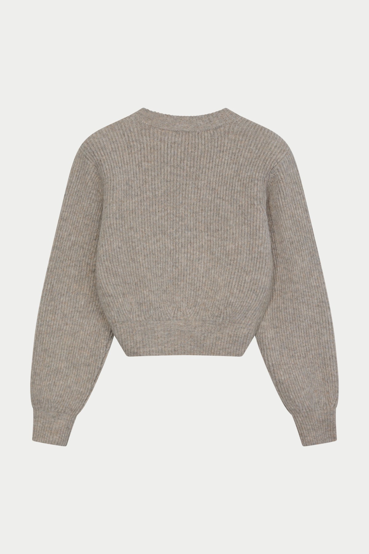 BRUSHED RIB KNITTED SHOULDER PADDED CREW - BEIGE