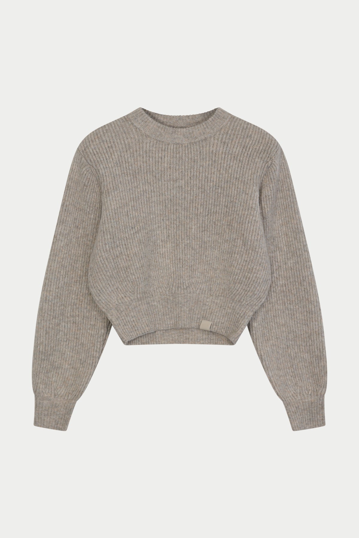 BRUSHED RIB KNITTED SHOULDER PADDED CREW - BEIGE