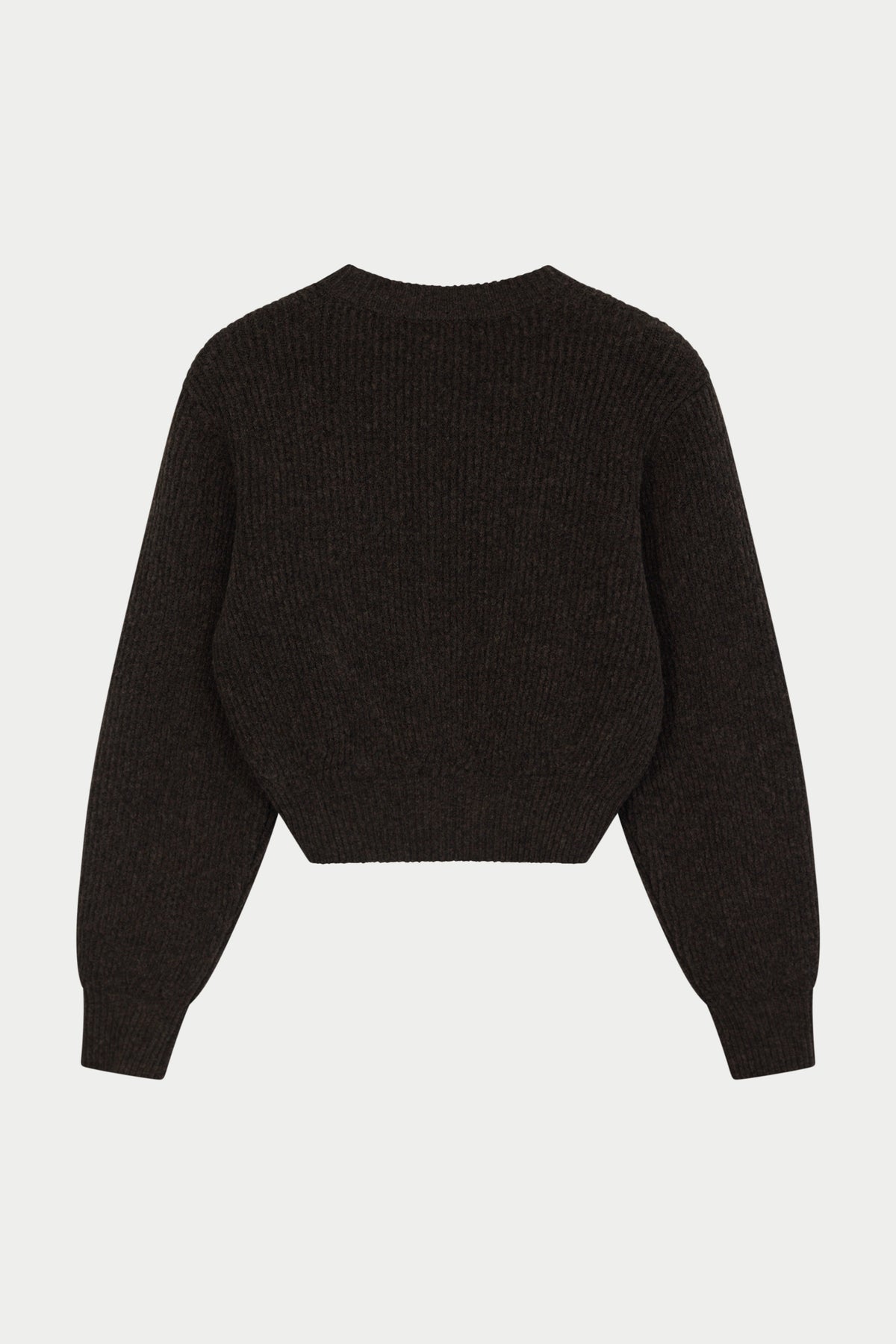 BRUSHED RIB KNITTED SHOULDER PADDED CREW - BROWN