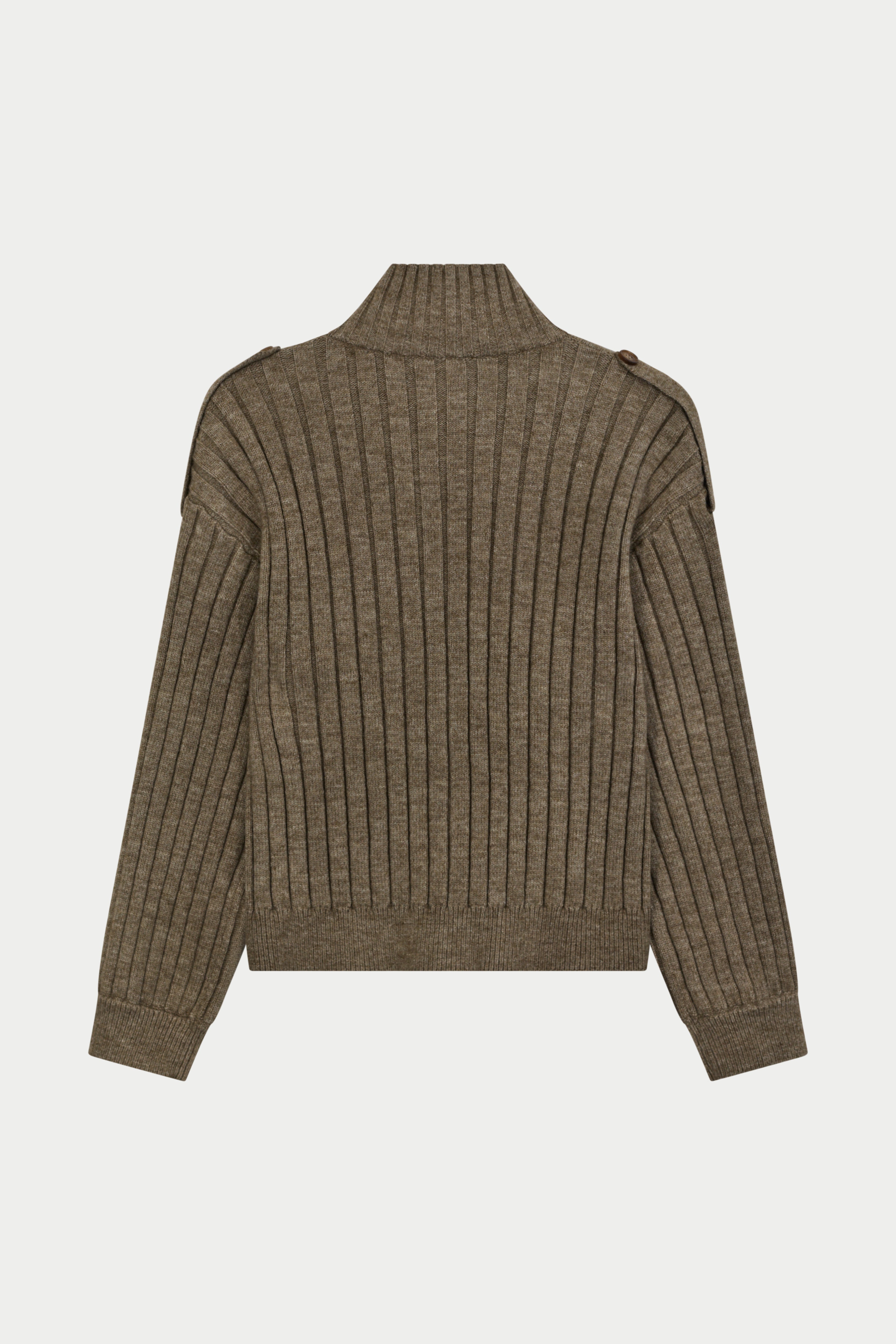 RIB KNIT FUNNEL NECK - BROWN MARL