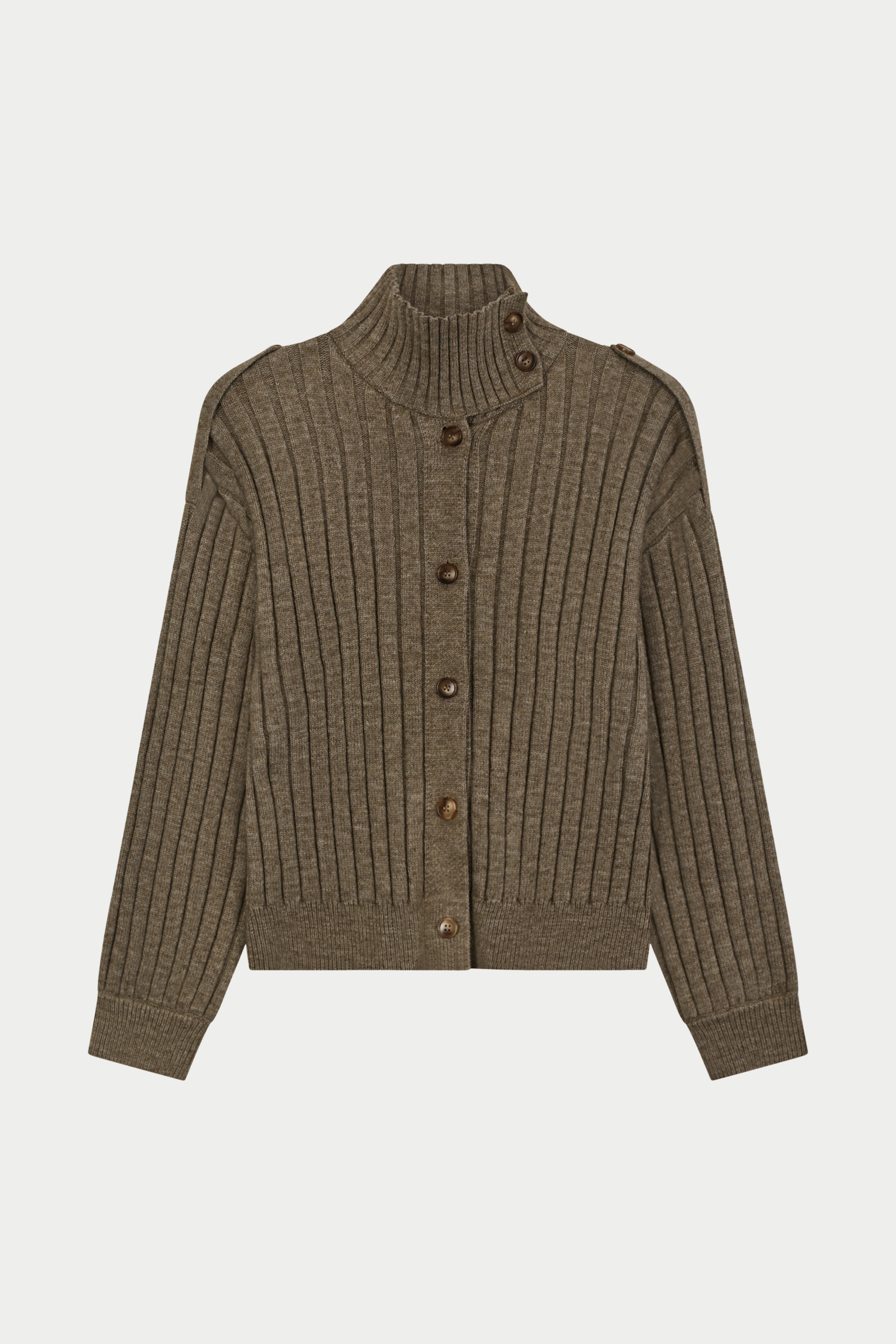 RIB KNIT FUNNEL NECK - BROWN MARL