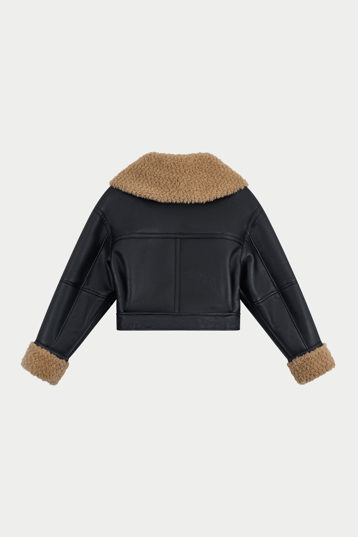 BORG FUNNEL NECK FAUX LEATHER AVIATOR - BROWN