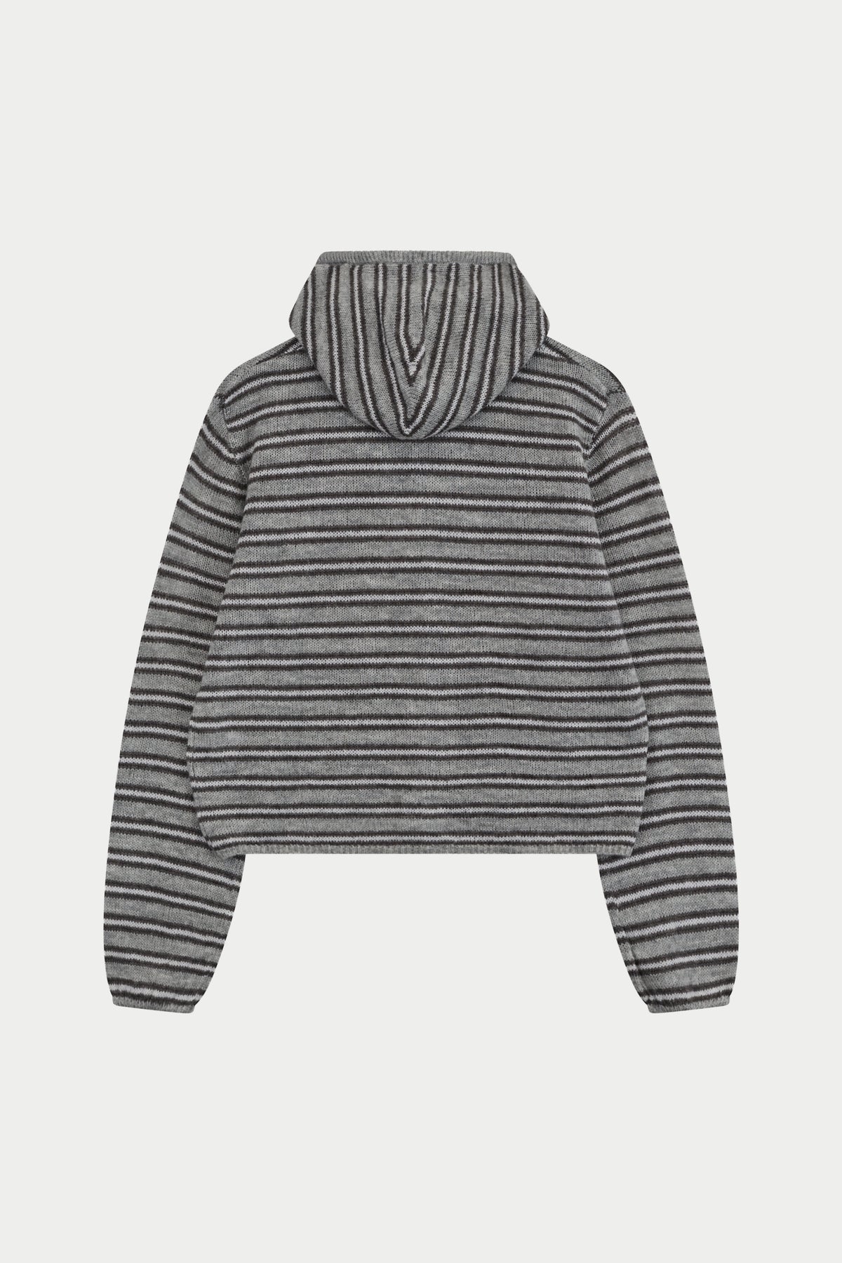 STRIPE LOOSE KNIT HOODED CARDIGAN - GREY