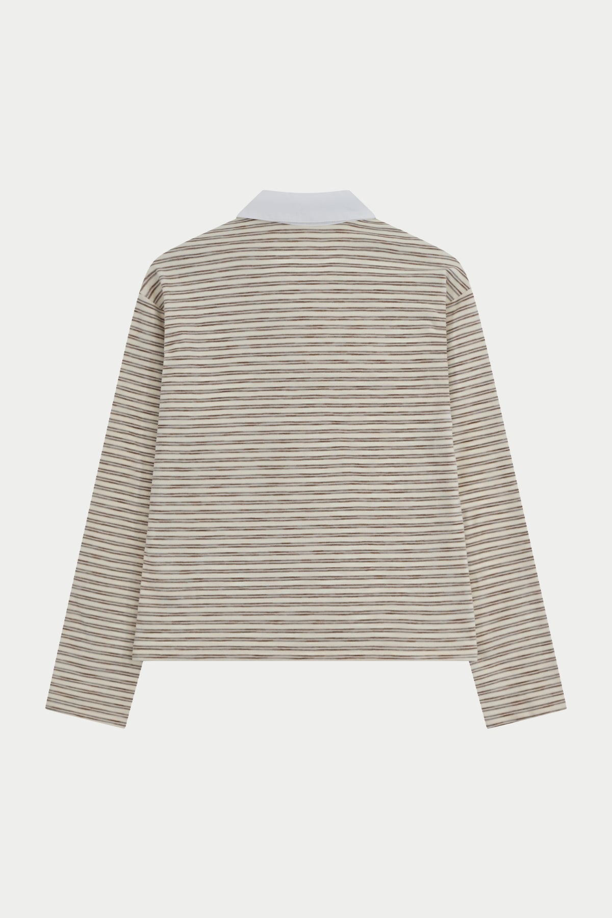 STRIPE LIGHTWEIGHT FLEECE POLO TOP - BEIGE