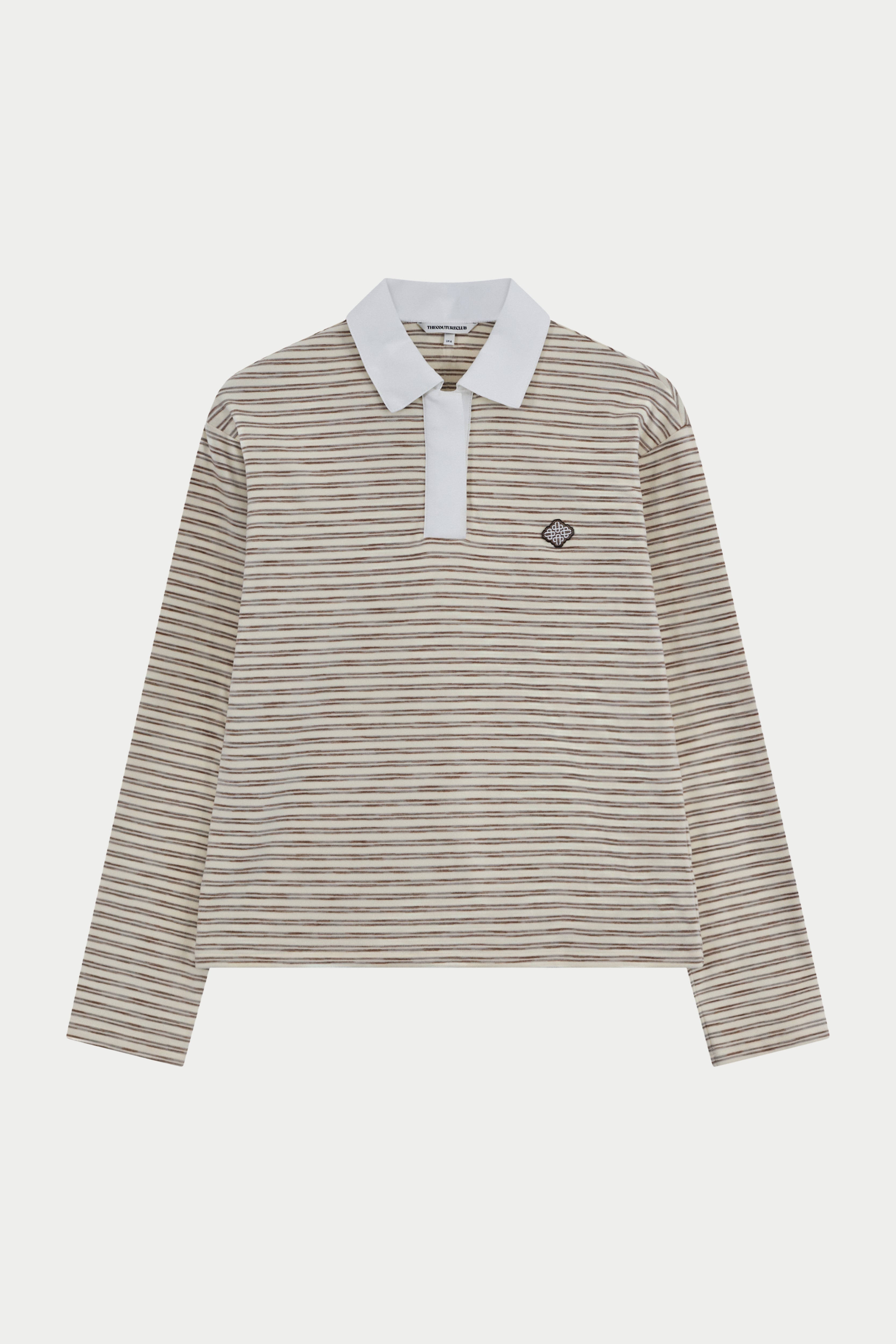STRIPE LIGHTWEIGHT FLEECE POLO TOP - BEIGE