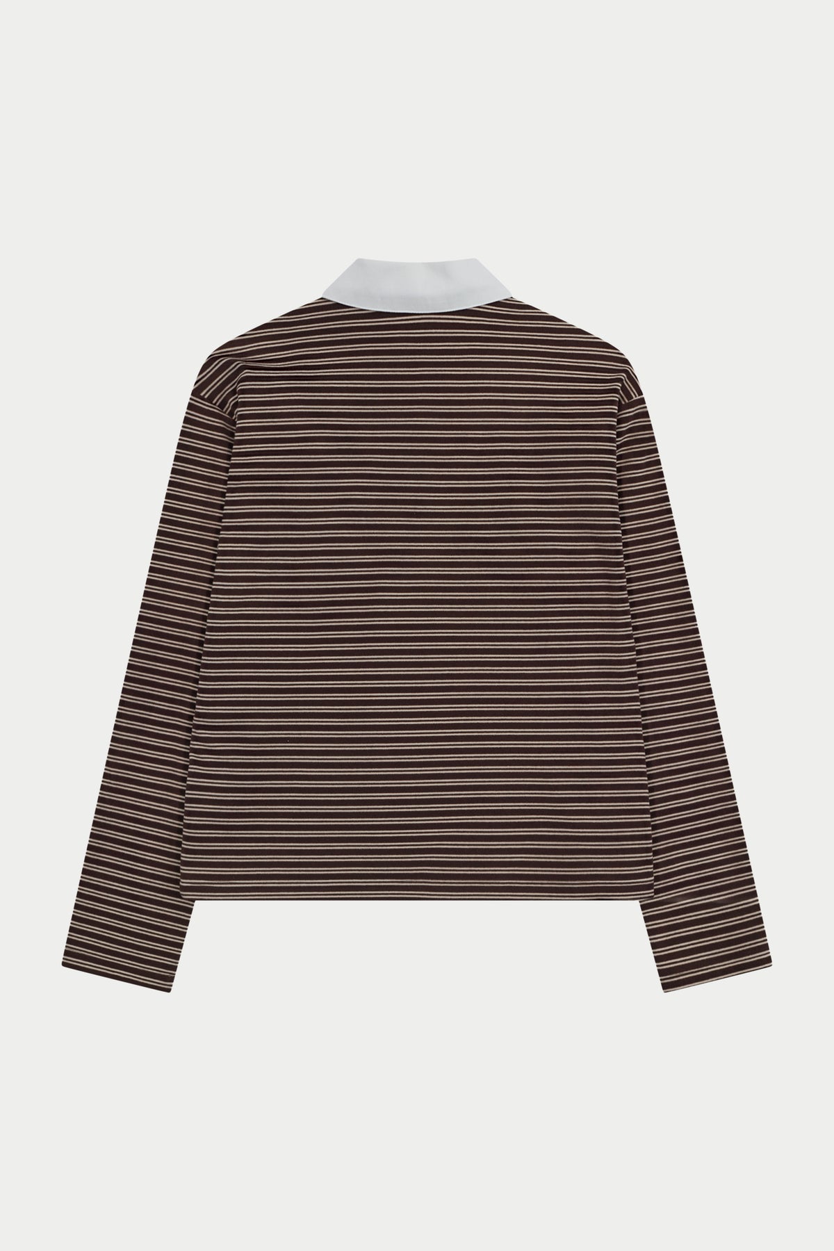 STRIPE LIGHTWEIGHT FLEECE POLO TOP - CHOCOLATE