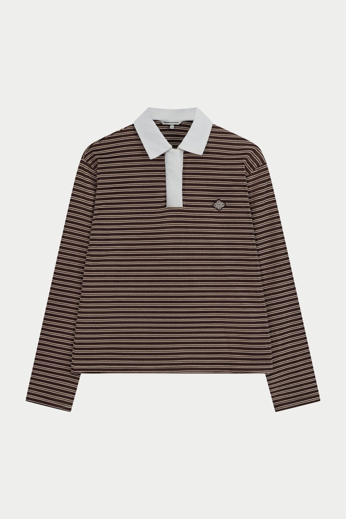 STRIPE LIGHTWEIGHT FLEECE POLO TOP - CHOCOLATE