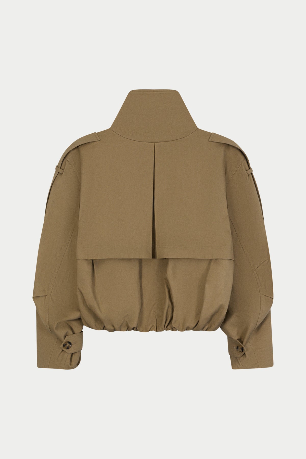 FUNNEL NECK BALLOON HEM SHORT TRENCH - BEIGE
