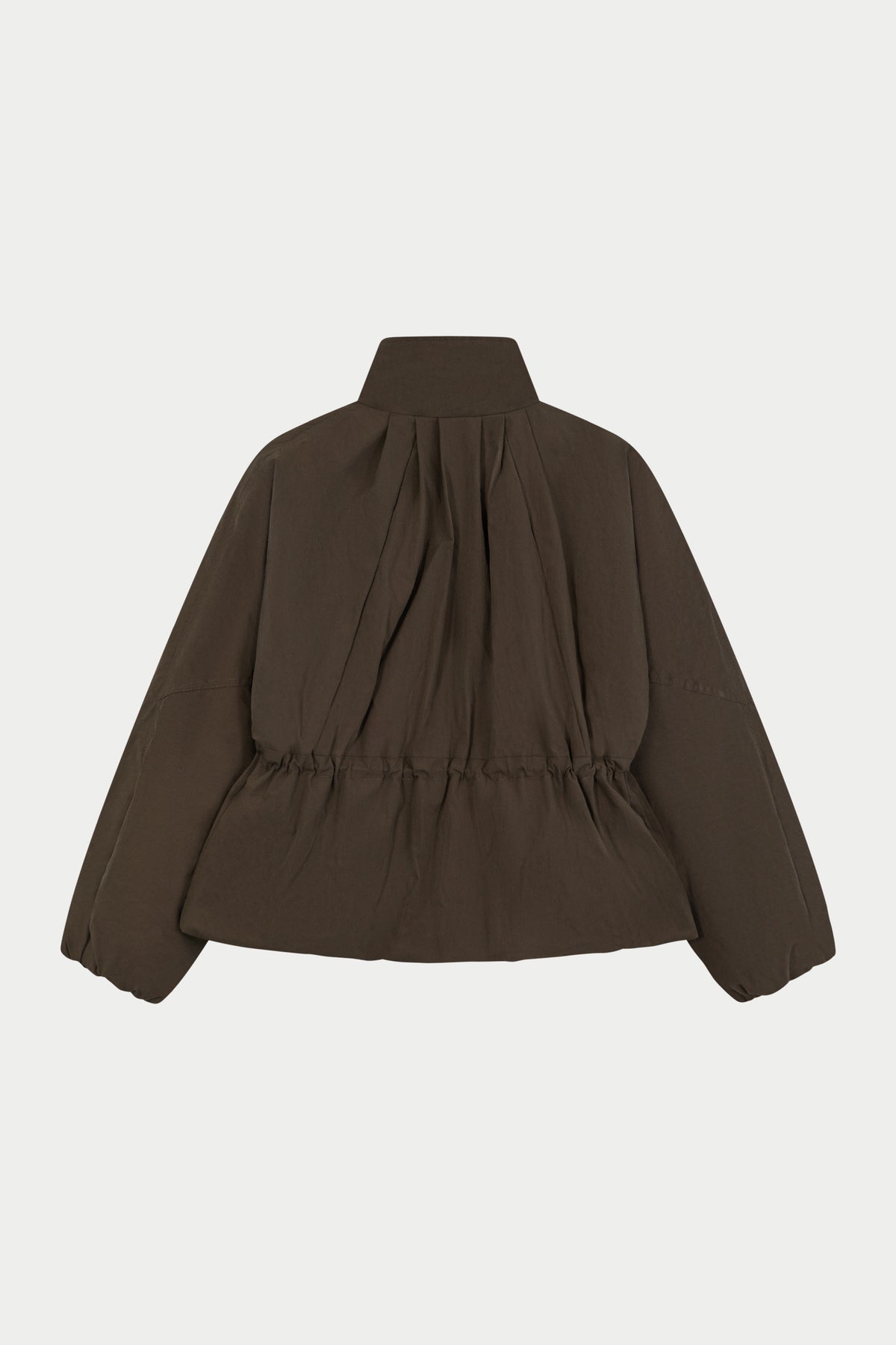 CINCHED WAIST FUNNEL NECK PADDED JACKET - BROWN