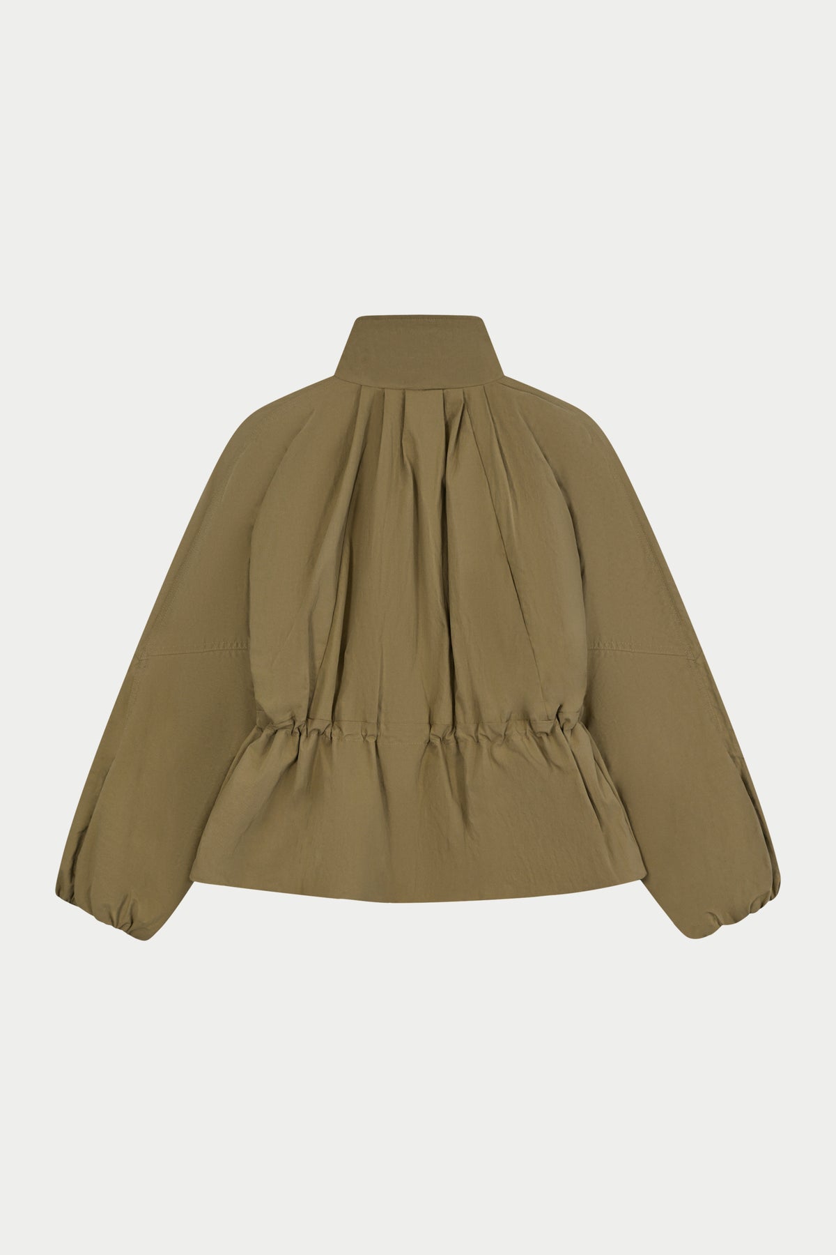 CINCHED WAIST FUNNEL NECK PADDED JACKET - KHAKI