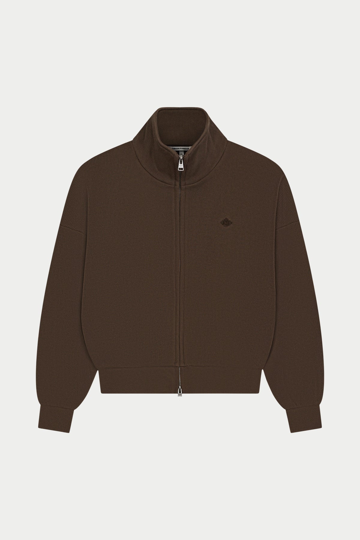 TEXTURED FUNNEL NECK ZIP THROUGH - BROWN