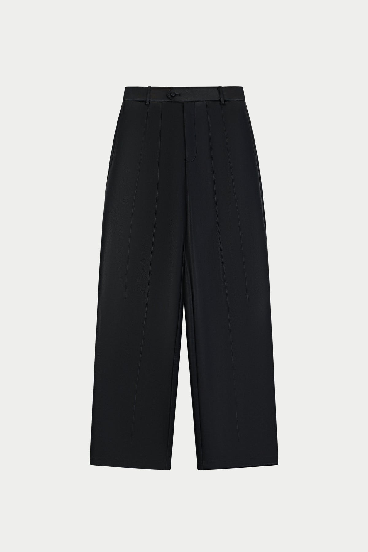 PLEATED FAUX LEATHER TROUSERS - BLACK