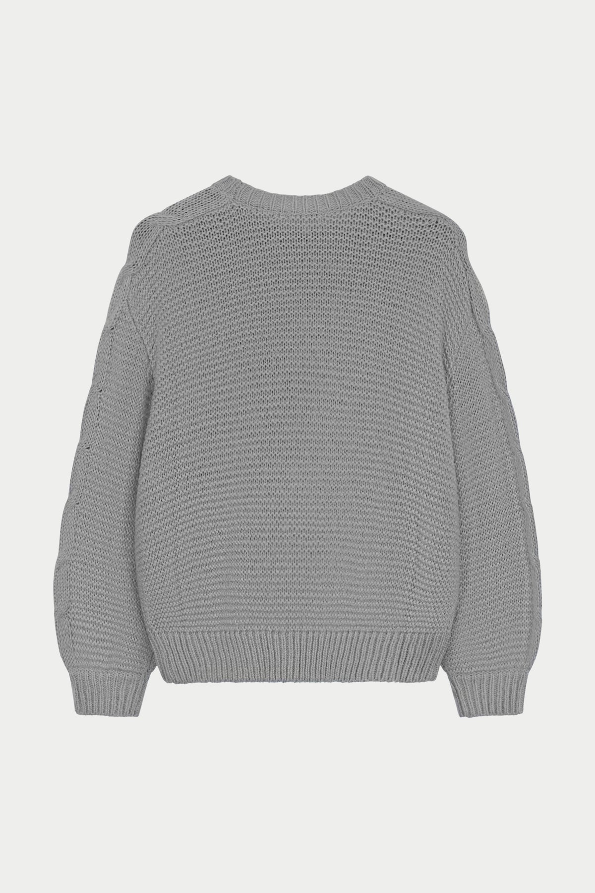 EMBLEM LOOSE KNIT OVERSIZED CREW - LIGHT GREY