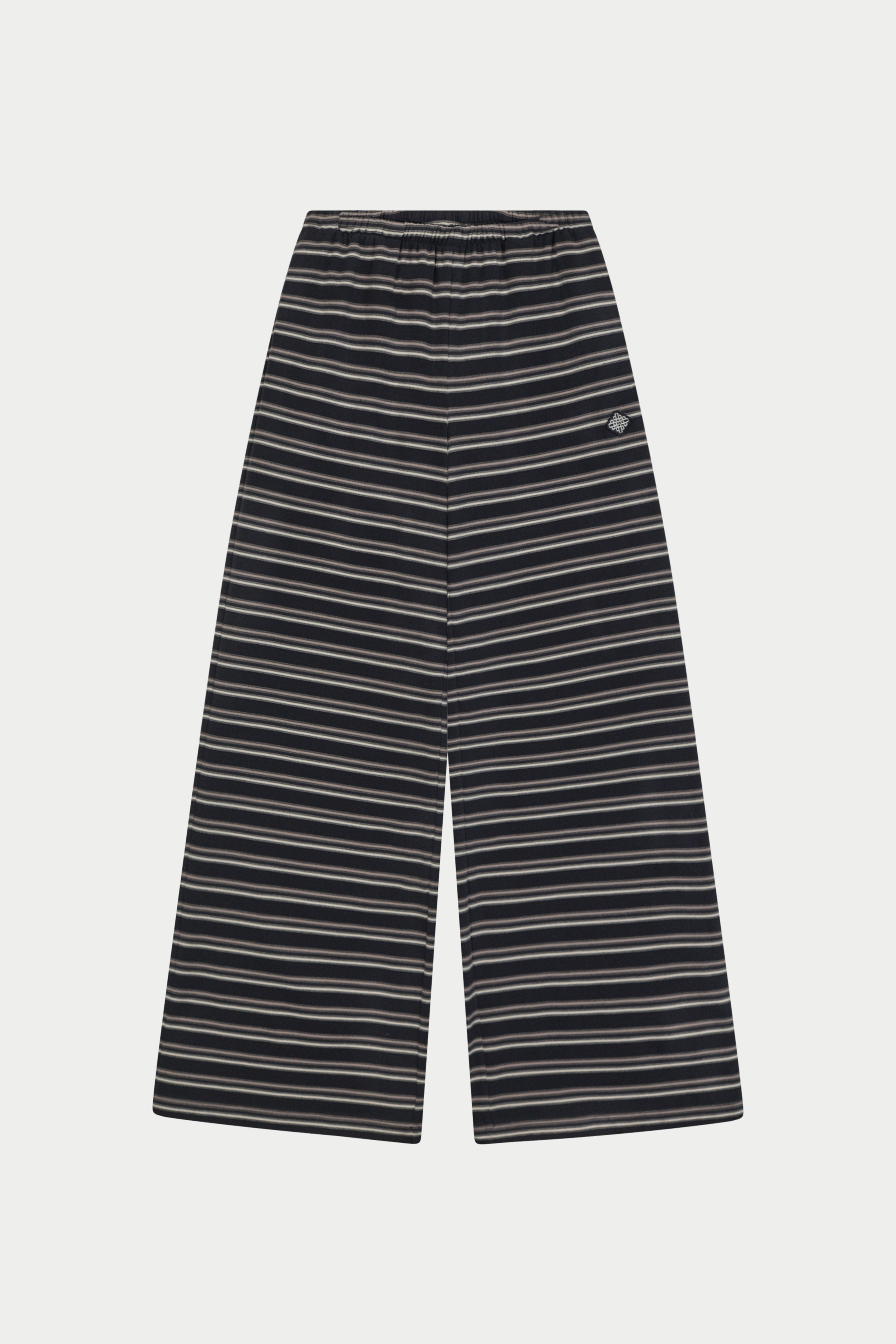 STRIPE FLEECE WIDE LEG TROUSERS - CHARCOAL