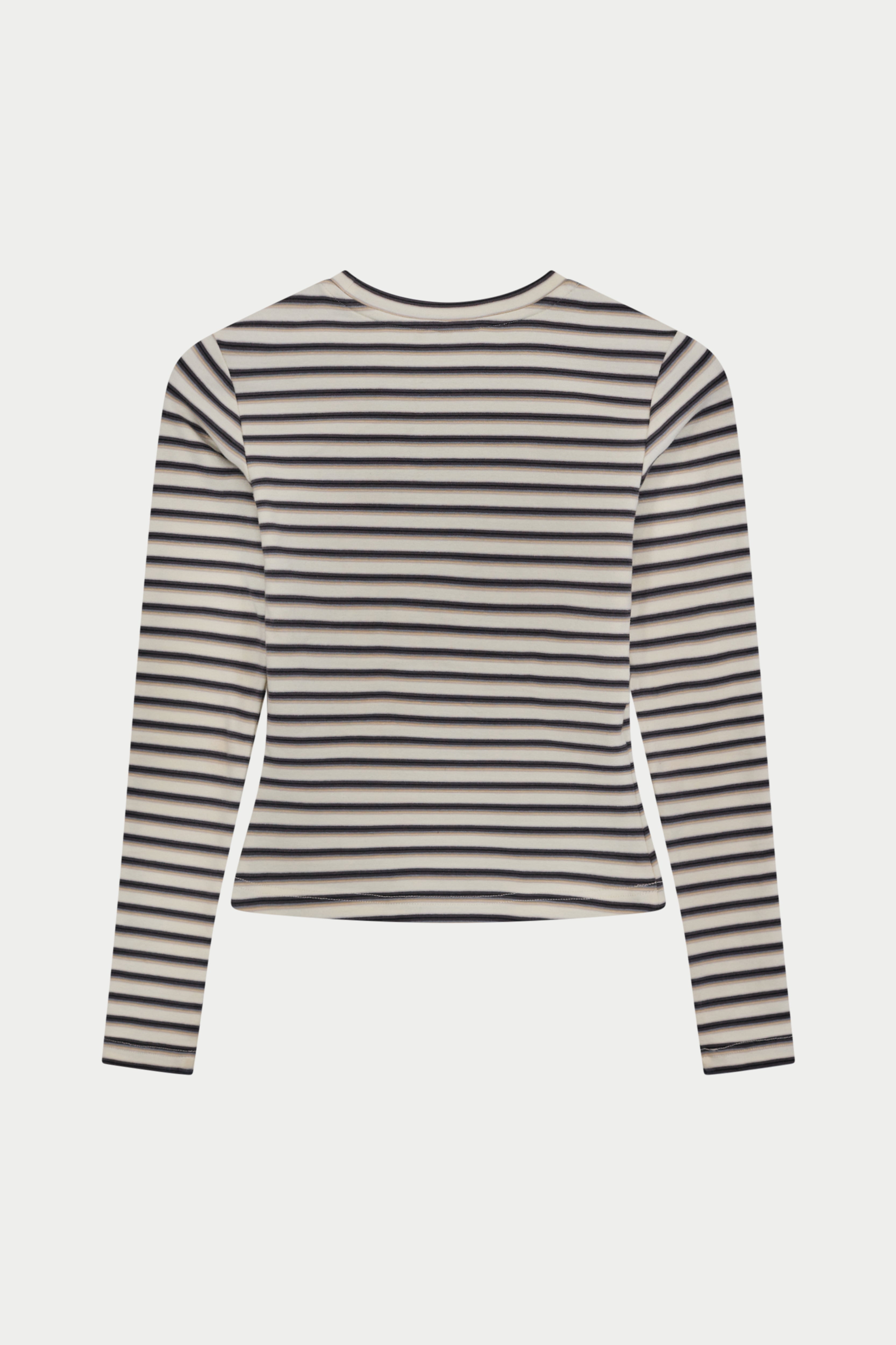 STRIPE COTTON LONG SLEEVE TEE - BEIGE