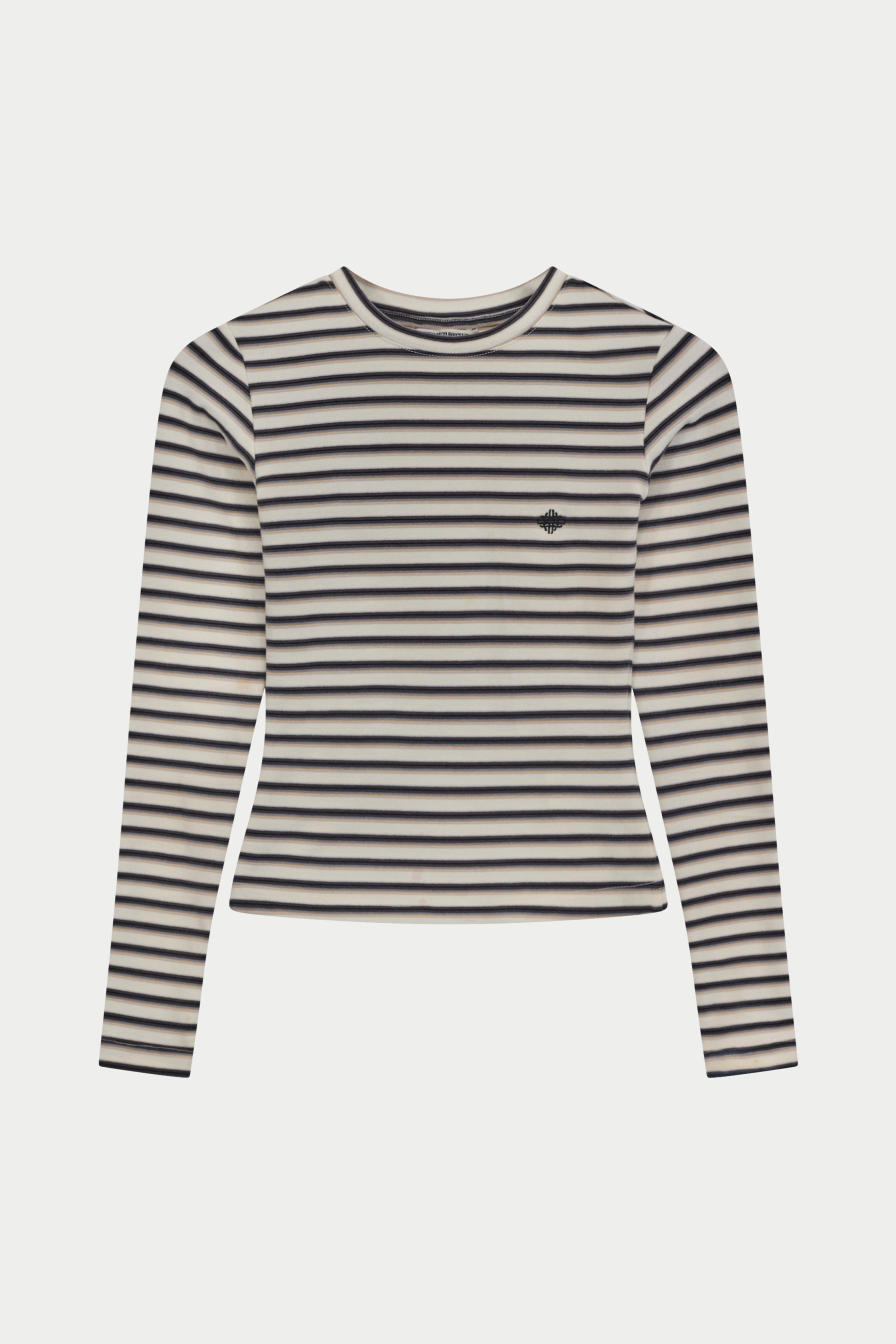 STRIPE COTTON LONG SLEEVE TEE - BEIGE