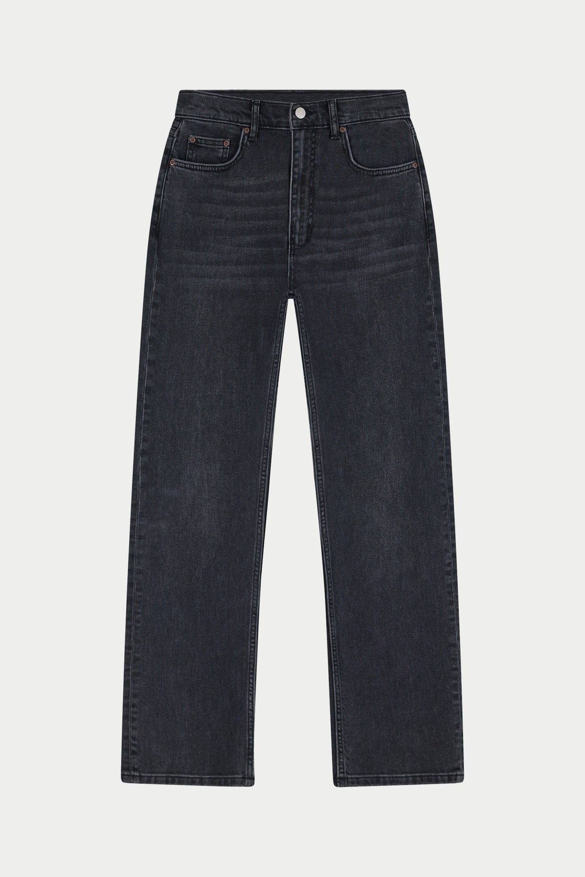 Straight Leg Jeans in Washed Black – front flat lay