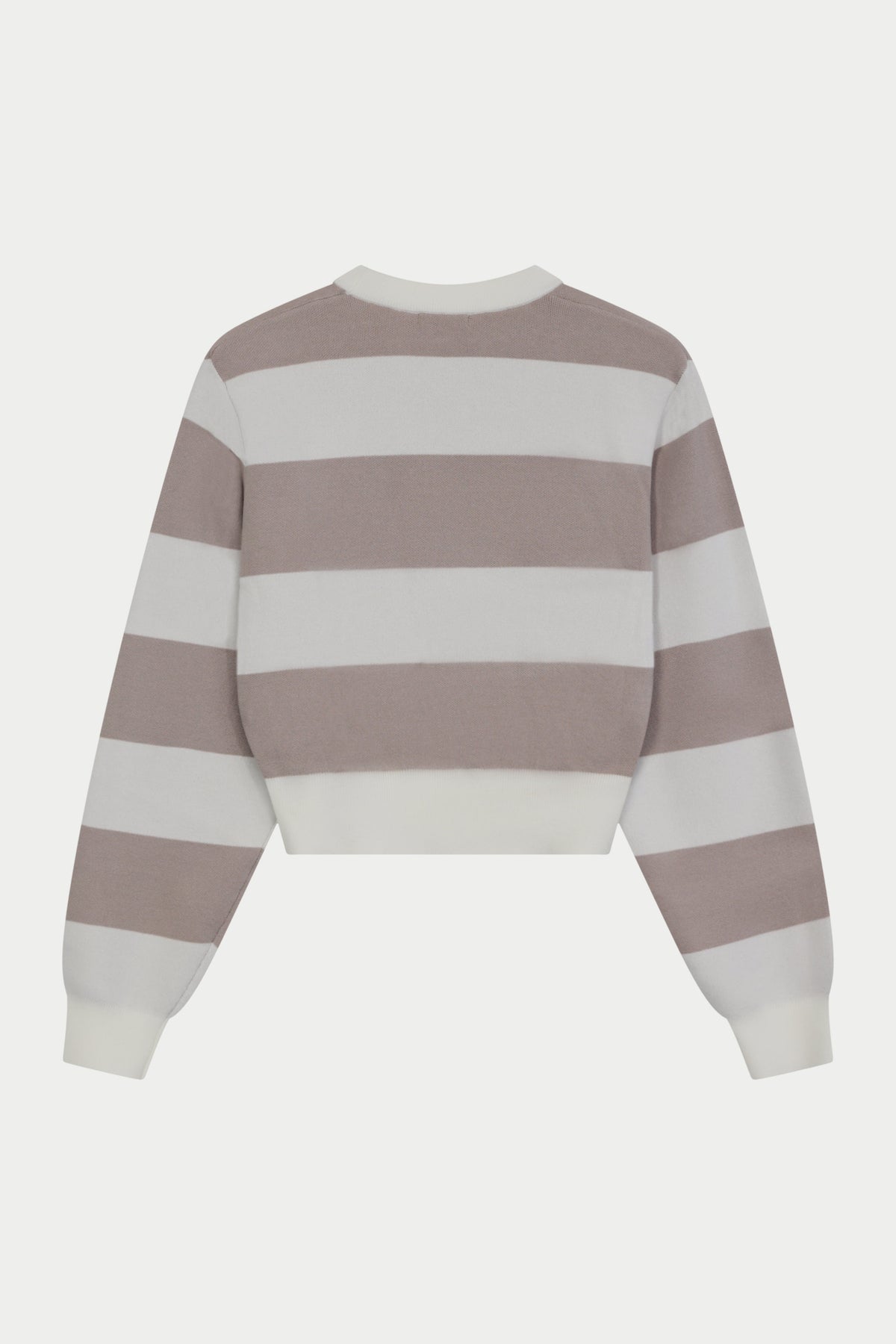 SHOULDER PADDED STRIPE KNIT CREW - BEIGE