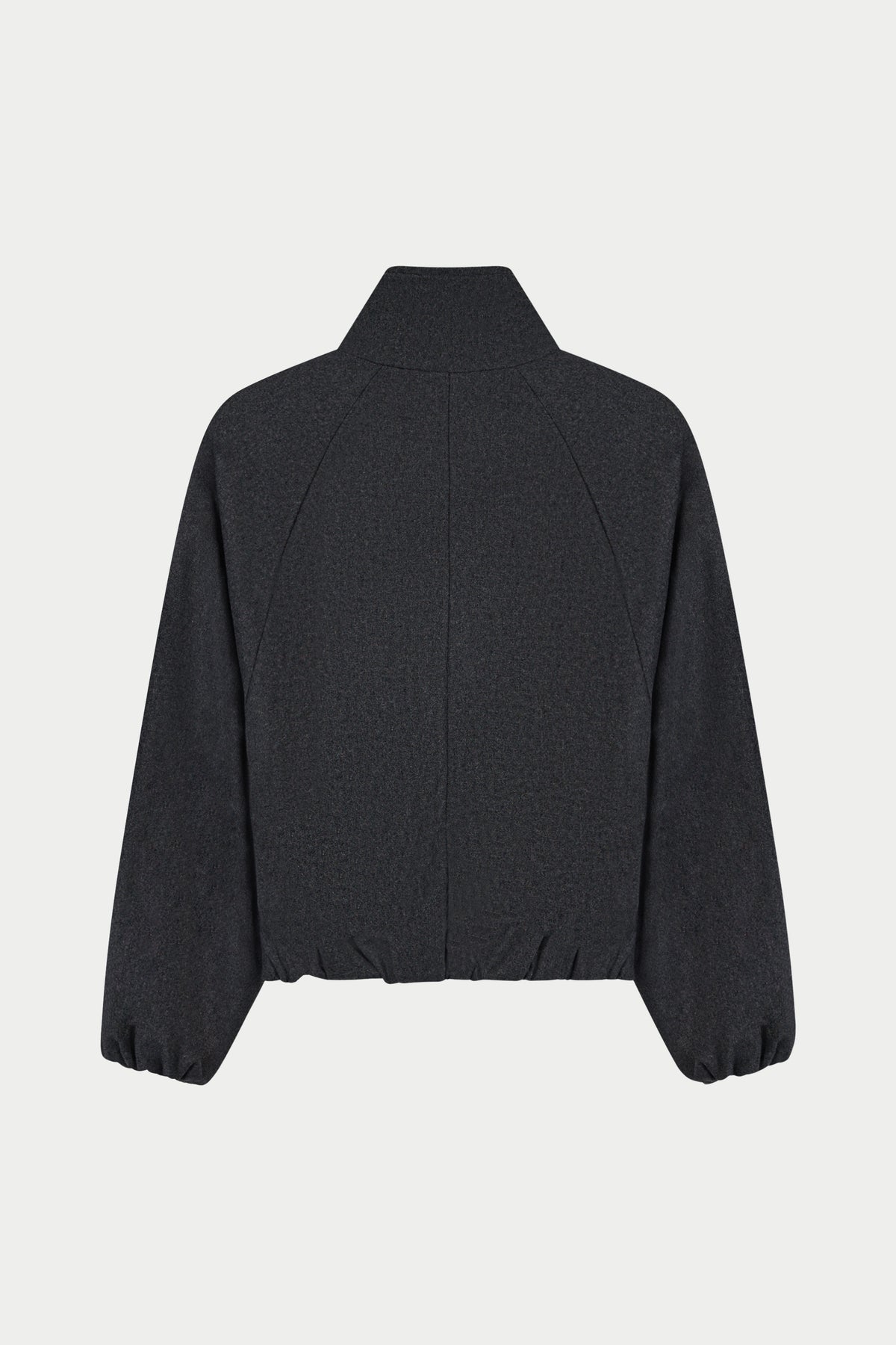 BALLOON HEM FUNNEL NECK WOOL JACKET - CHARCOAL