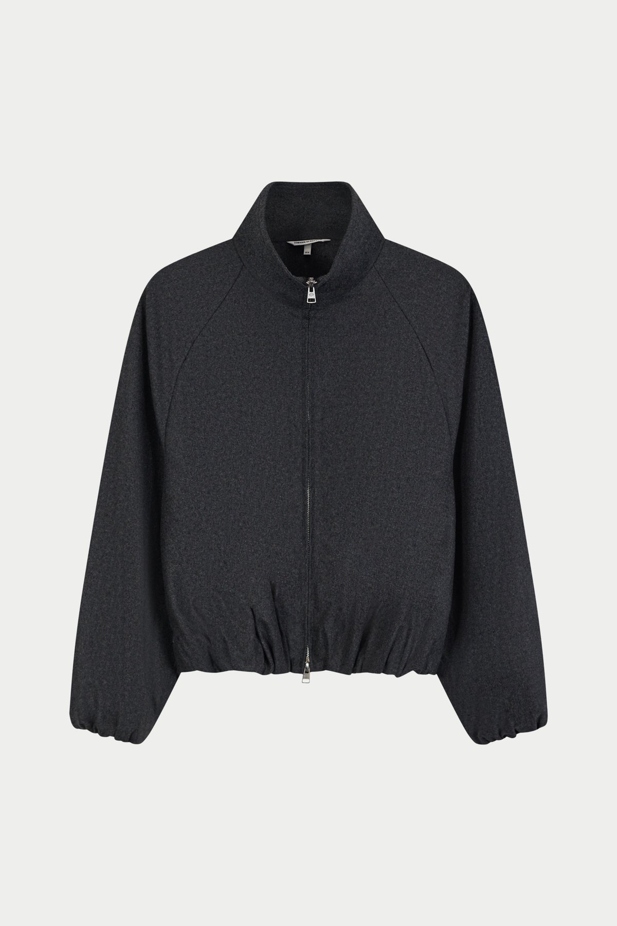 BALLOON HEM FUNNEL NECK WOOL JACKET - CHARCOAL
