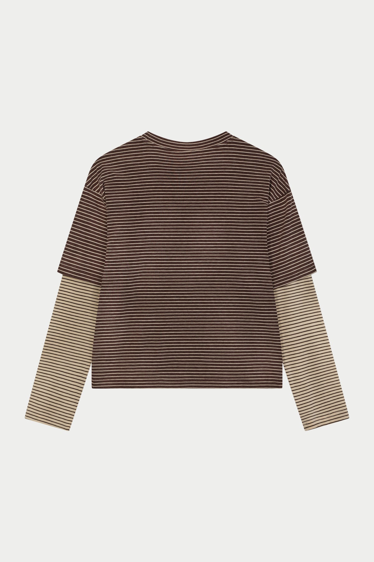 DOUBLE LAYER STRIPE LONG SLEEVE T-SHIRT - BROWN